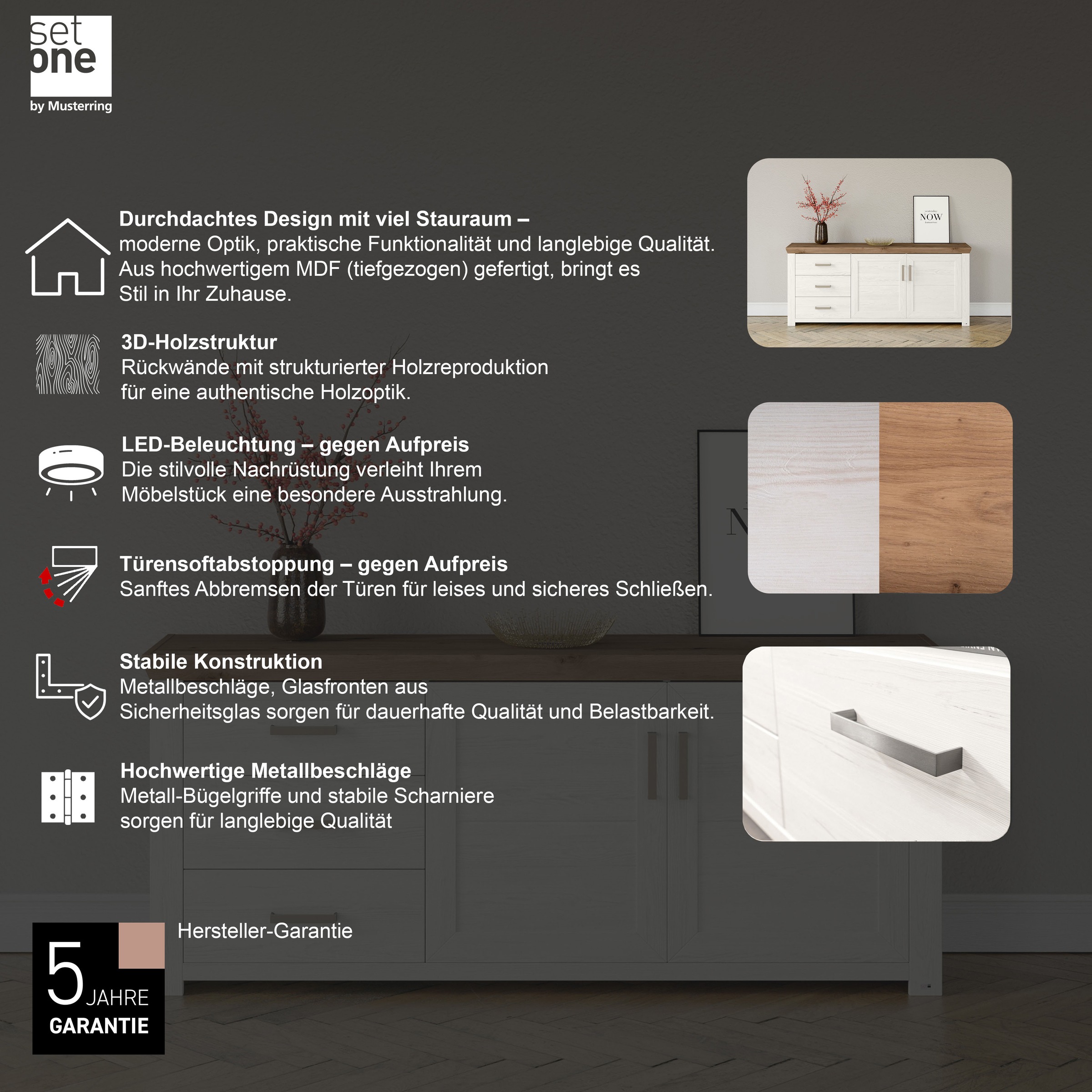 set one by Musterring Sideboard »York« Typ 51, mit viel Stauraum, Bügelgriff silber, B 184 x H 79 cm