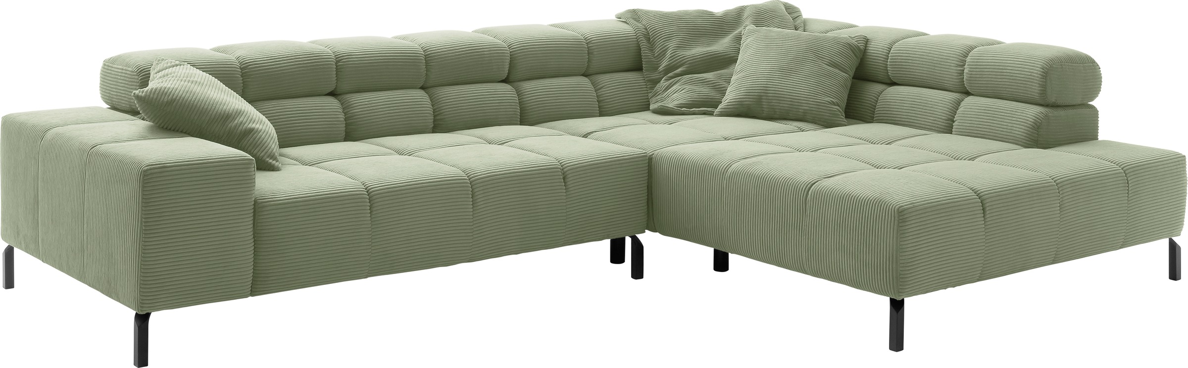 INOSIGN Ecksofa »Ancona New, wahlweise motorische Sitztiefenverstellung, auch in Cord«, feine Steppung, mit Kopfteilverstellung, 3 Zierkissen, L-Form
