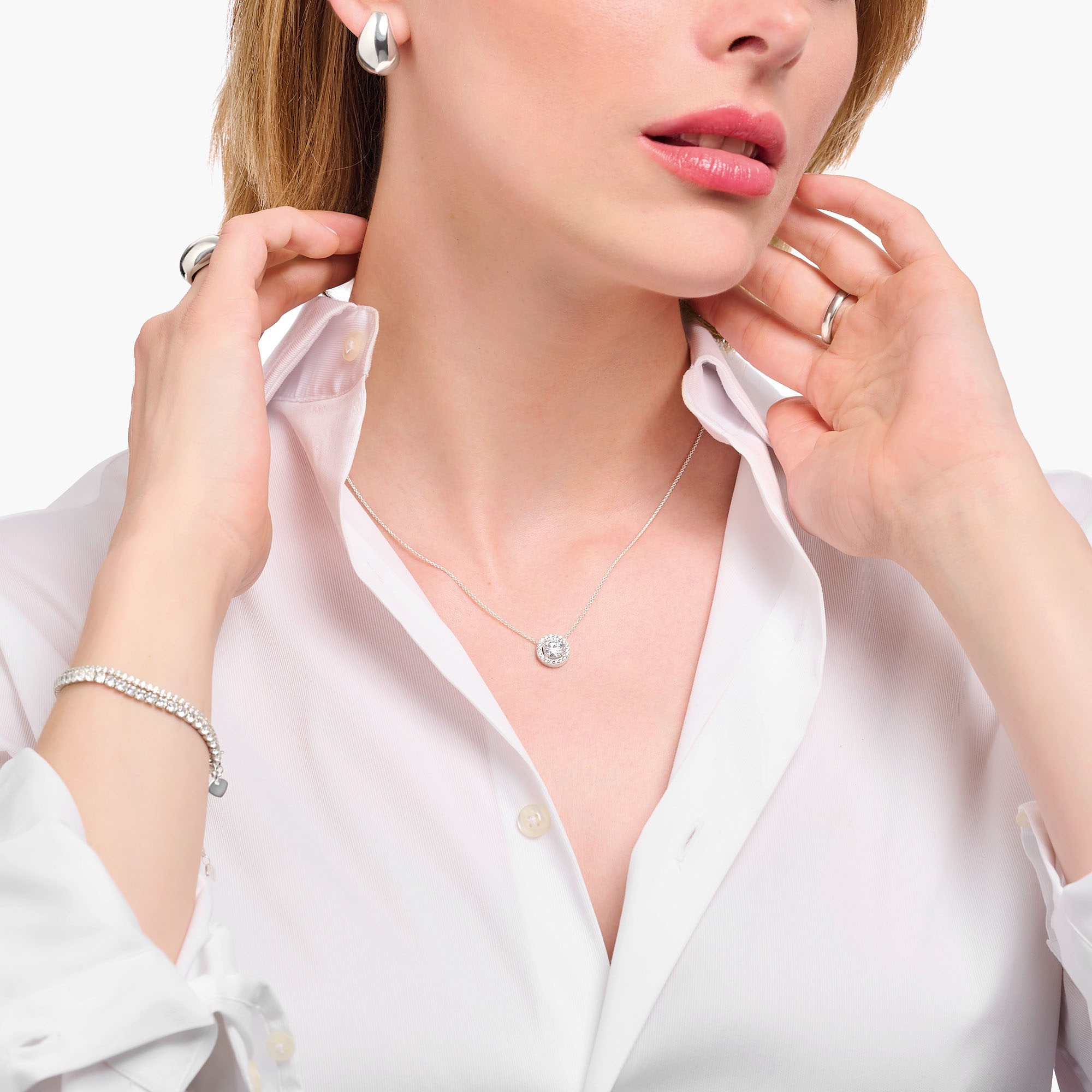 THOMAS SABO Kette mit Anhänger »Schmuck Silber 925 Halskette mit Halo-Anhänger, KE2279-051-14-L45V«, mit Zirkonia (synth.)