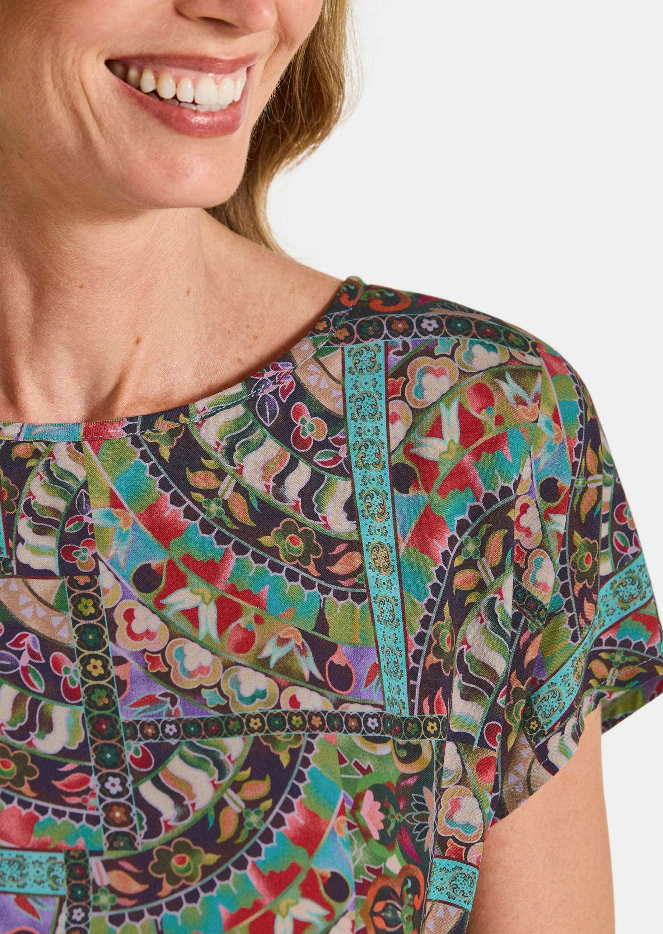 GOLDNER Kurzarmbluse »Viskoseshirt mit Muster-Mix« figurschmeichelender Schnitt