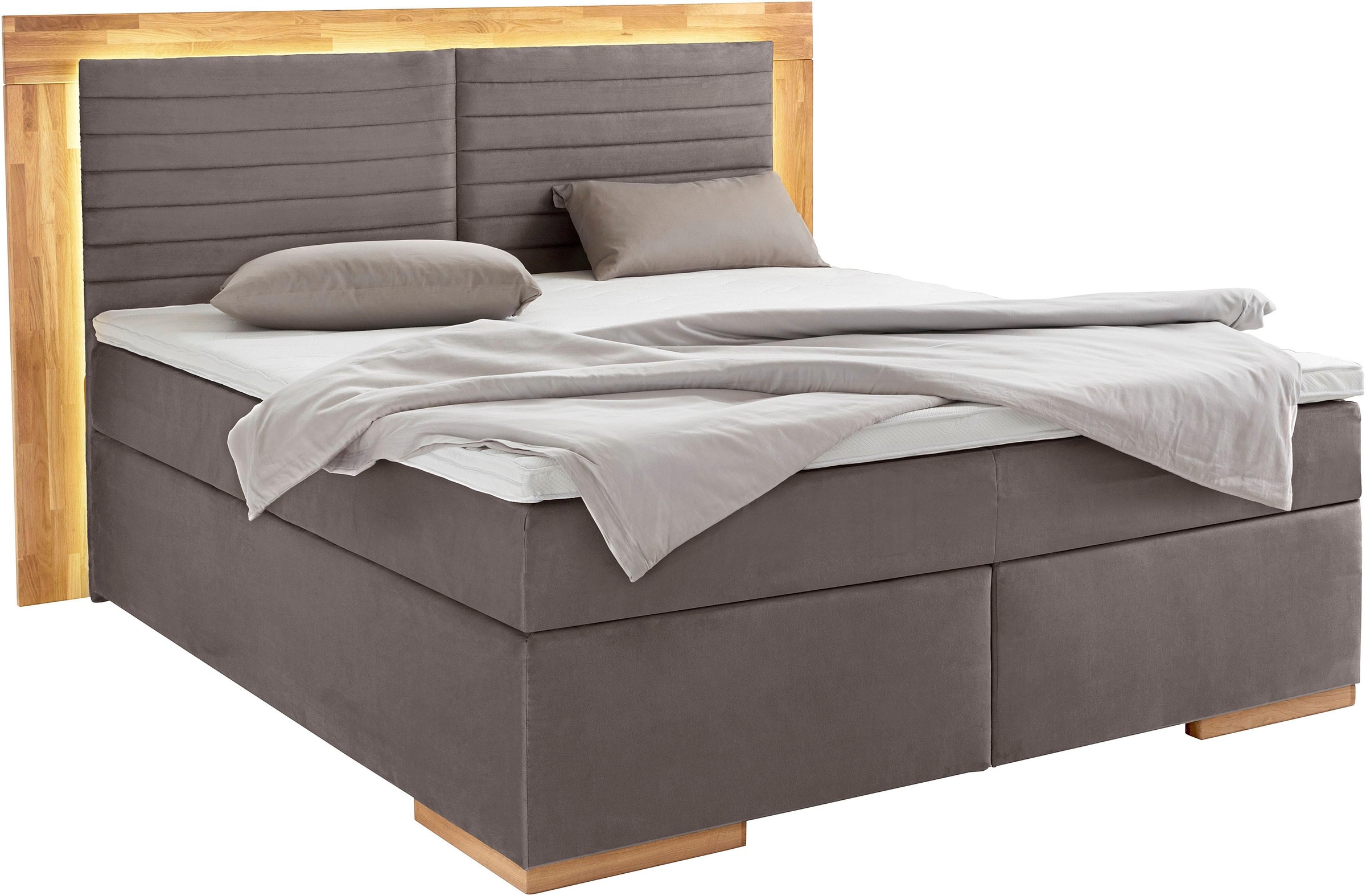 Home affaire Boxspringbett »Cup« mit LED-Beleuchtung, Massivholzrahmen und Topper, in 2 Härtegraden