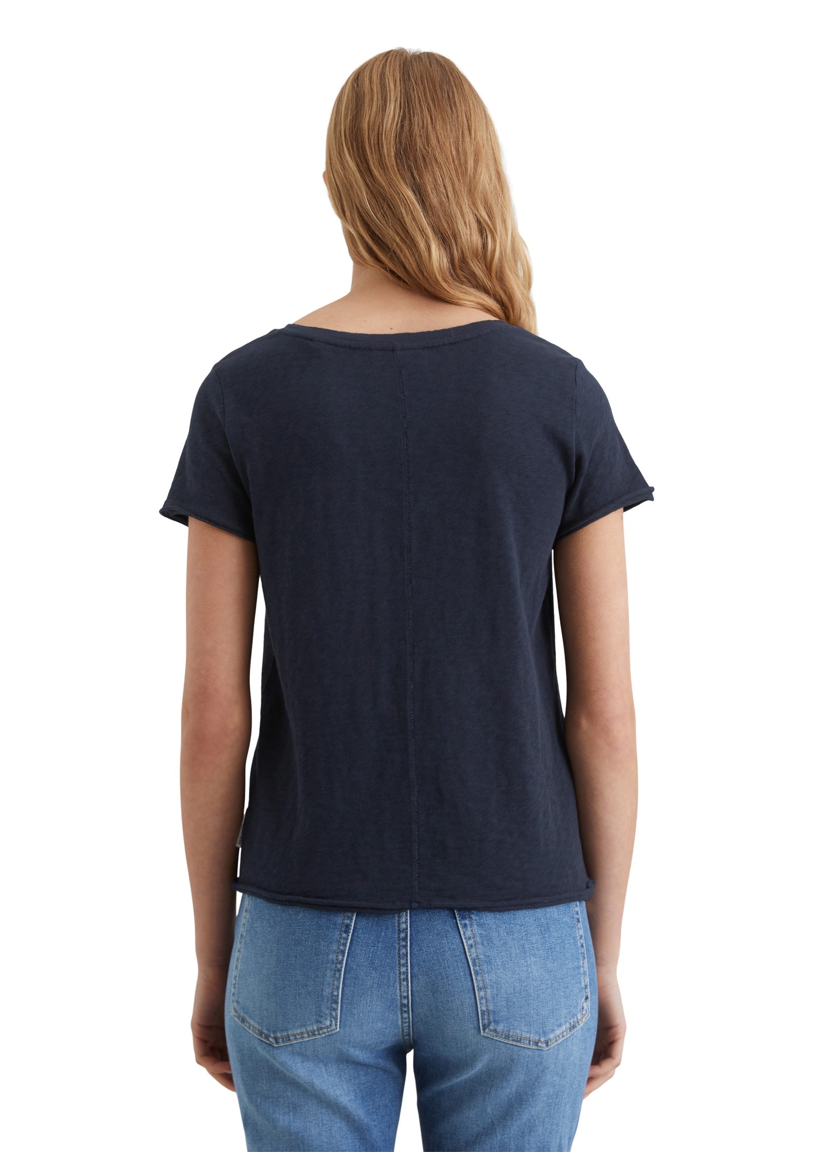 Marc O'Polo DENIM T-Shirt mit  abgerundetem V-Neck