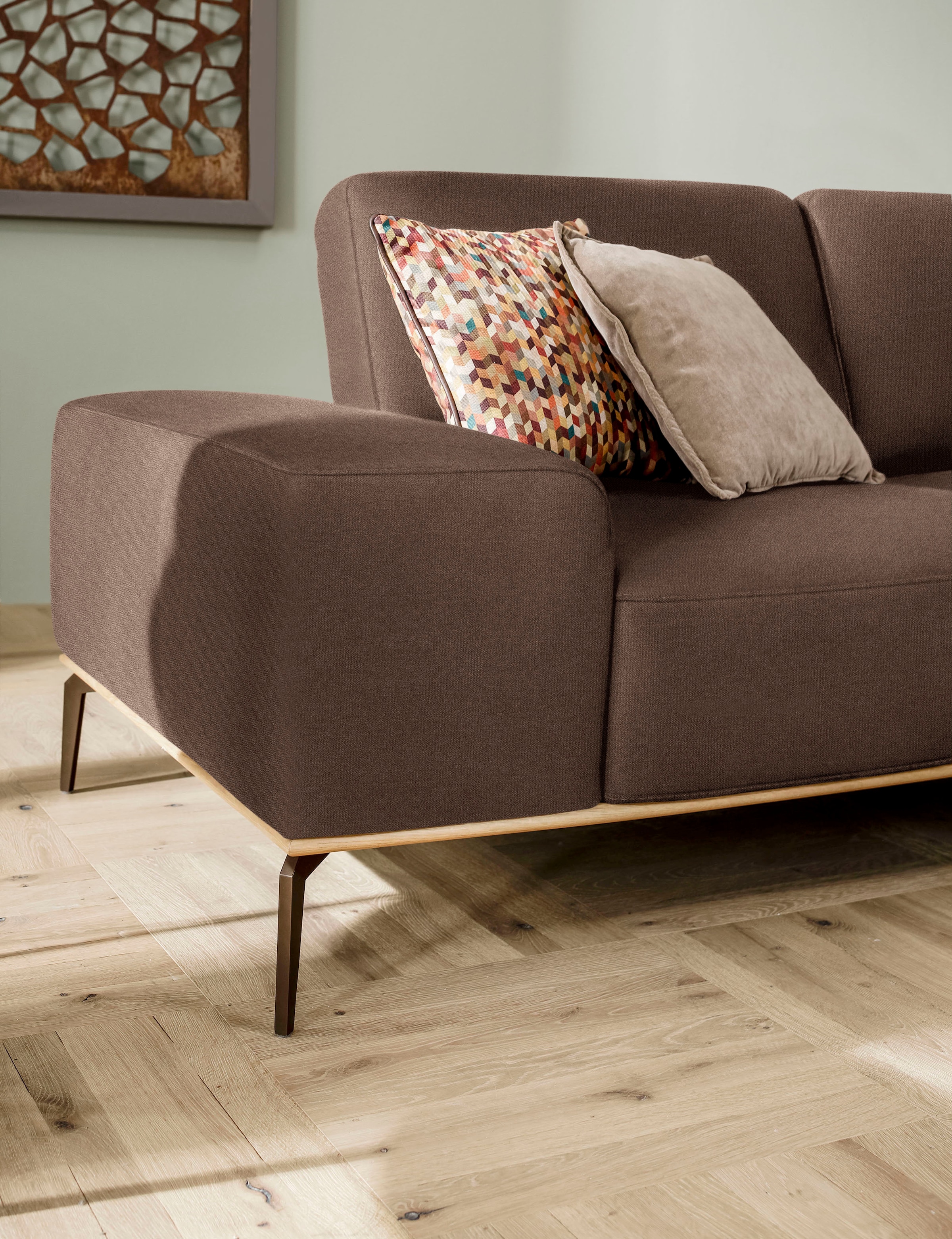 W.SCHILLIG Ecksofa »run, Designsofa mit tollem Sitzkomfort, L-Form«, mit Holzsockel, Füße in Bronze pulverbeschichtet, Breite 299 cm
