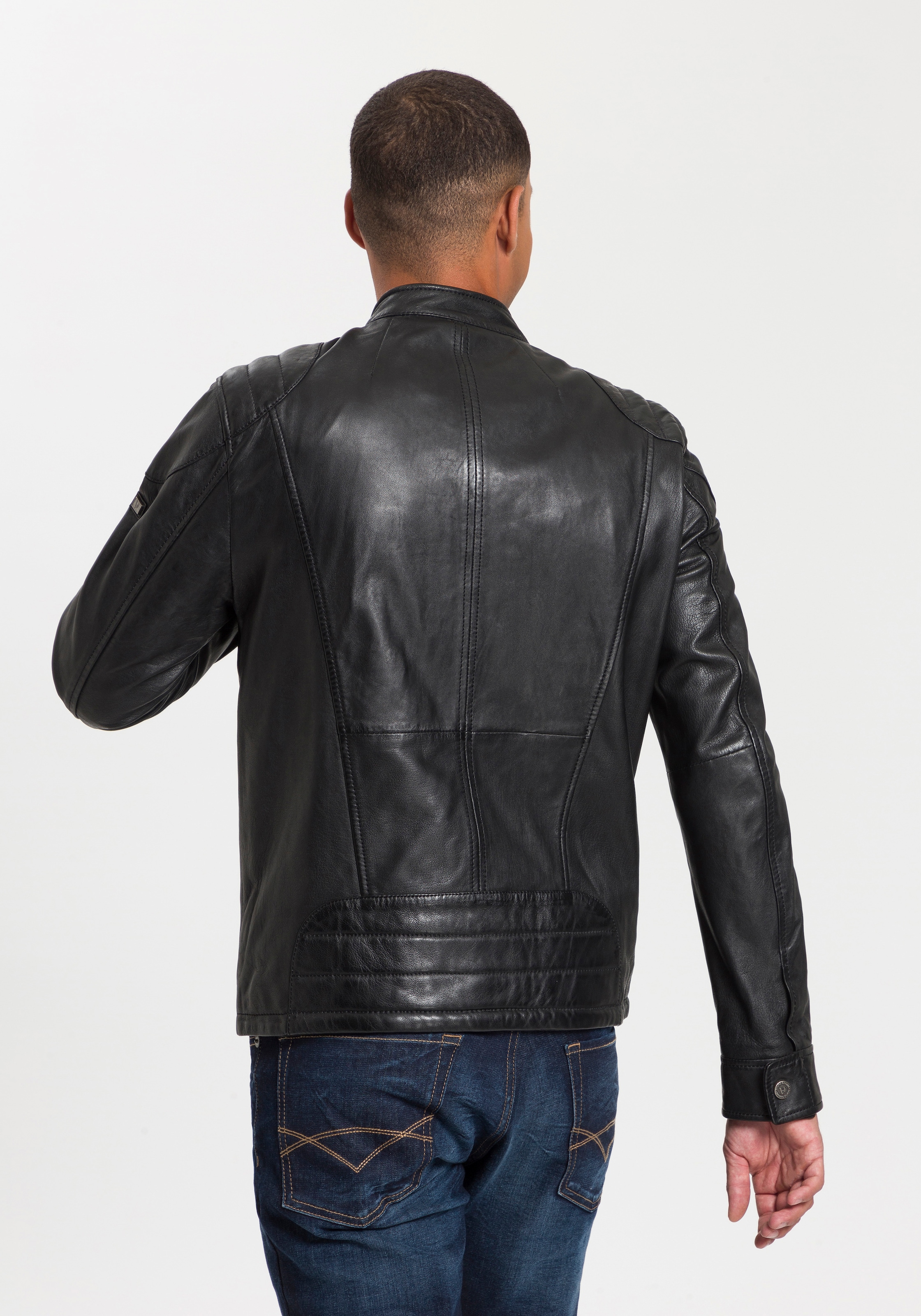 Bruno Banani Lederjacke »Flint«, aus Lammnappaleder, taillierter Schnitt, Bikerkragen, Used-Optik