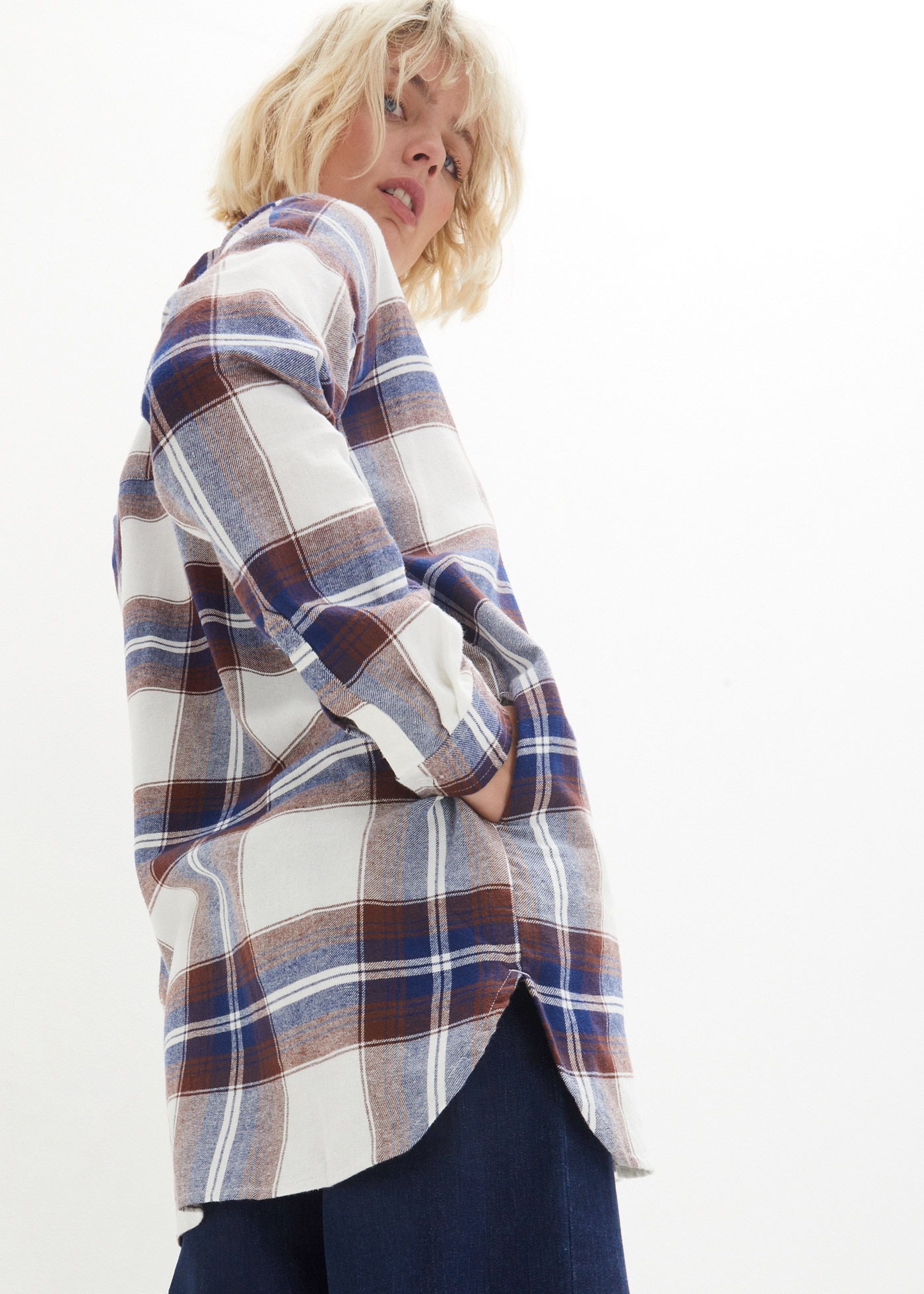 bonprix Flanellhemd mit Hemdkragen, kariert, mit Eingrifftaschen