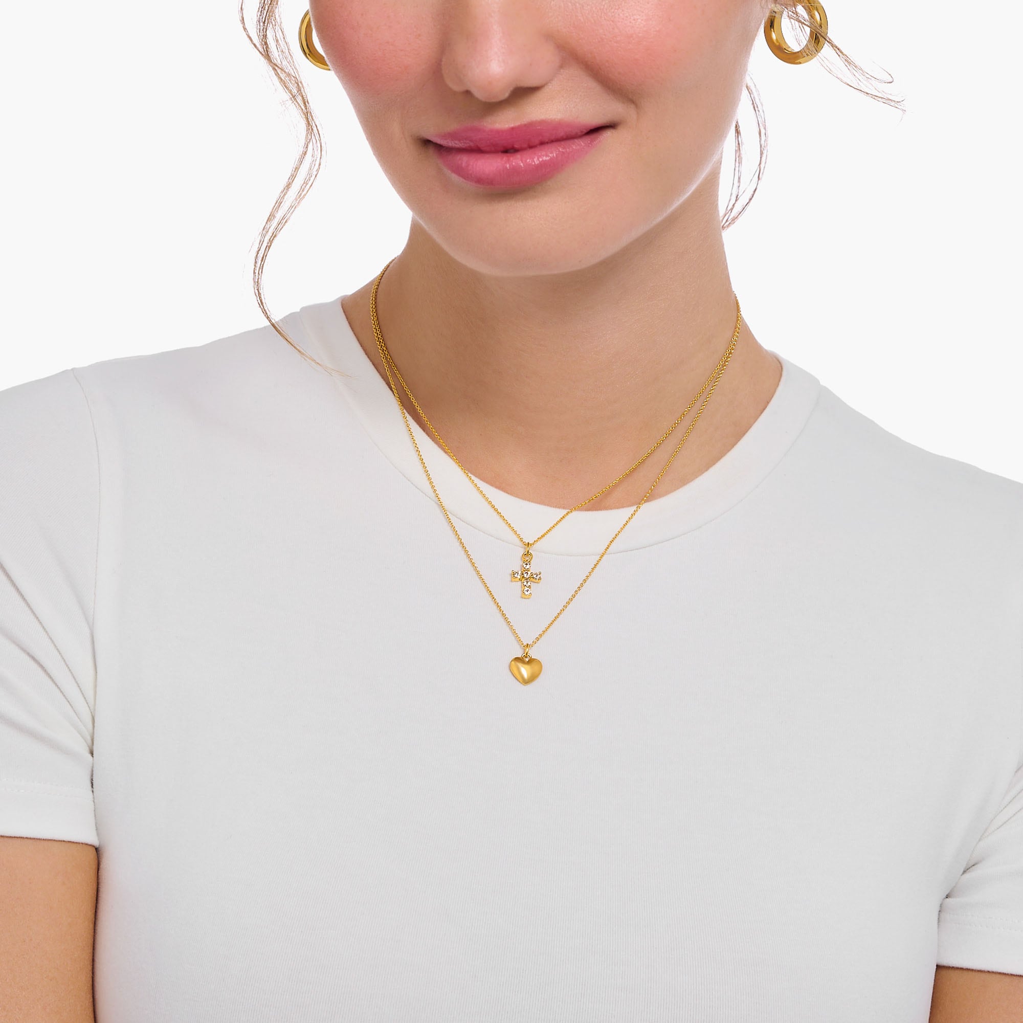 THOMAS SABO Kette mit Anhänger »Kreuz-Anhänger, KE2226-051-9-L45V, KE2226-414-14-L45V«, mit Zirkonia (synth.)