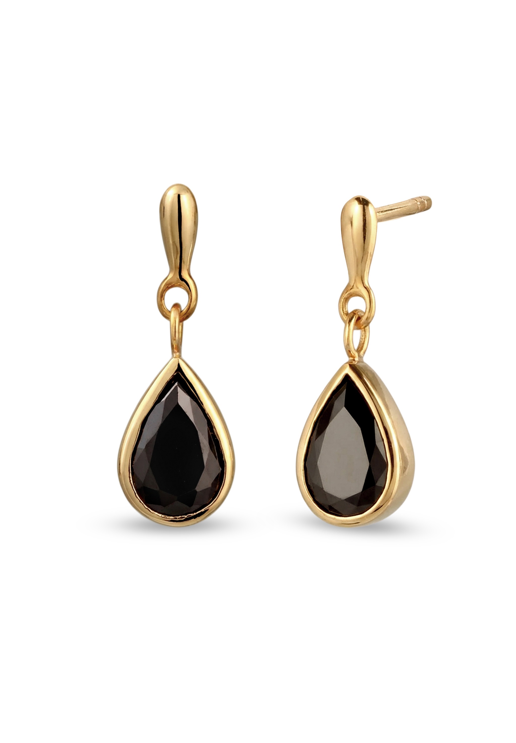 Elli Premium Paar Creolen »Ohrringe Creolen Tropfen Zirkonia Schwarz 925 Sterling Silver Gold-plated«