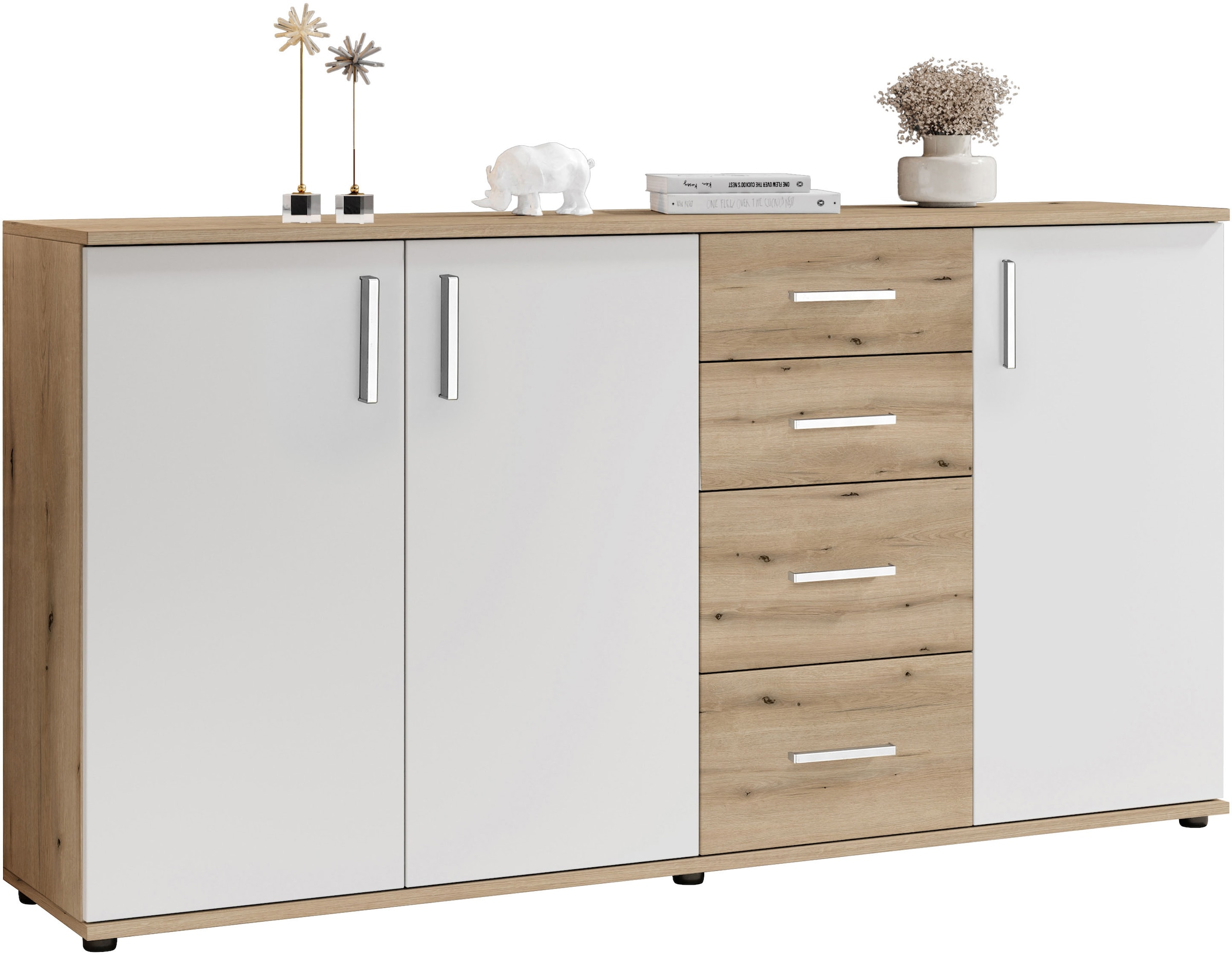 HBZ Kommode »BC-Drift-2, Sideboard Stellmaß BxHxT 160x84x35 cm«, (1 St.), Sideboard mit 3 Türen und 4 Schubkästen, 2 Einlegeböden