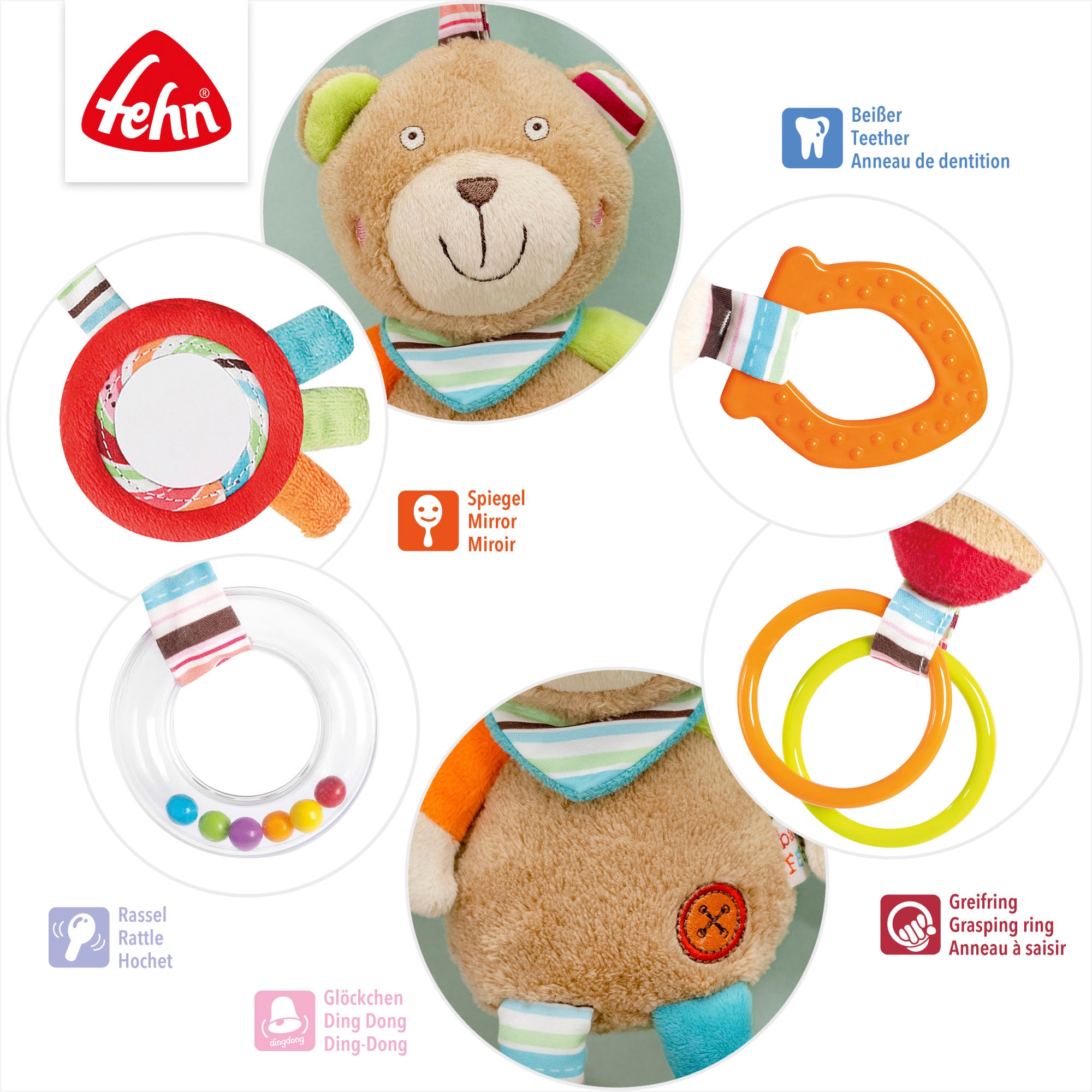 Fehn Greifspielzeug »Classic Stars, Activity-Teddy«, inklusive Befestigung