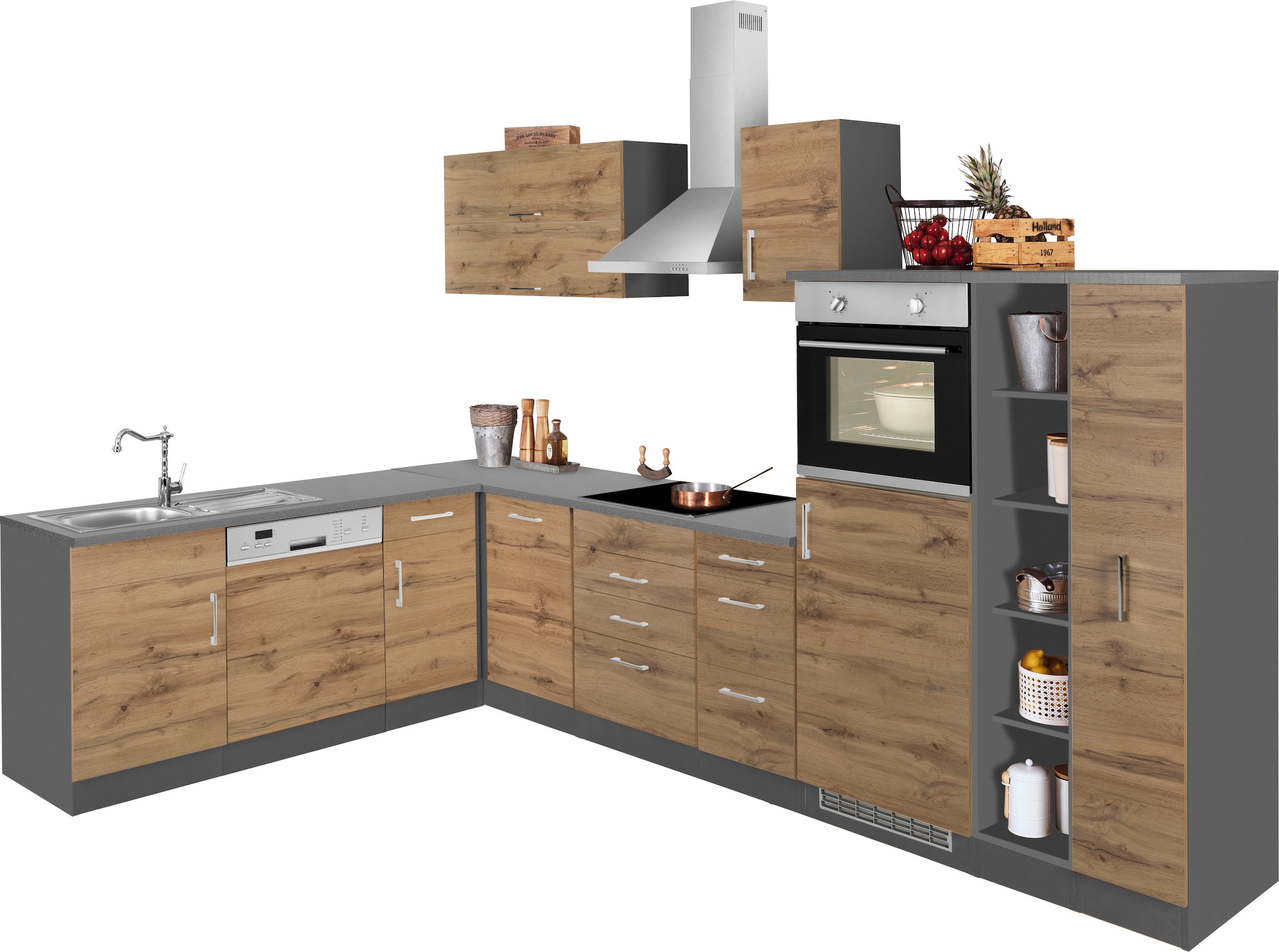 KOCHSTATION Winkelküche »KS-Colmar« mit E-Geräten, Stellbreite 210/330 cm