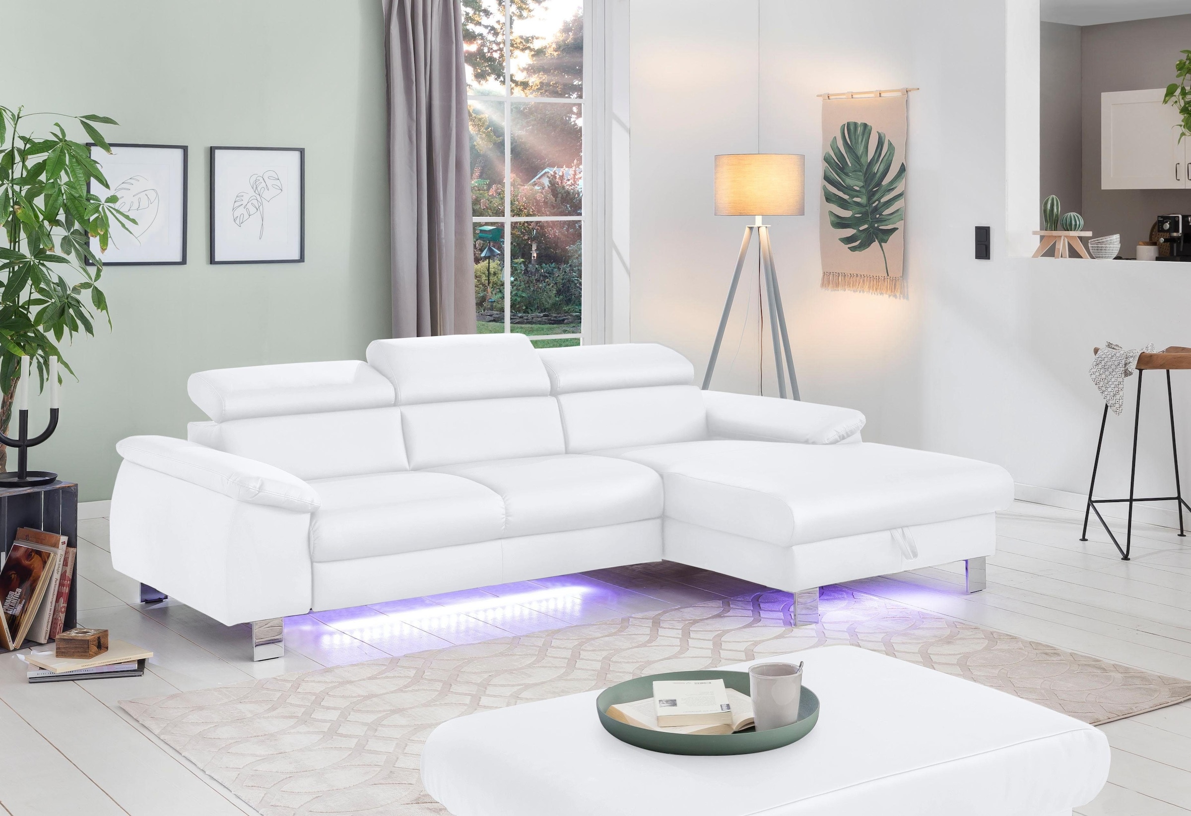 COTTA Ecksofa Komaris, Ecksofa, wahlweise mit RGB-LED-Beleuchtung und Bettfunktion/Bettkasten