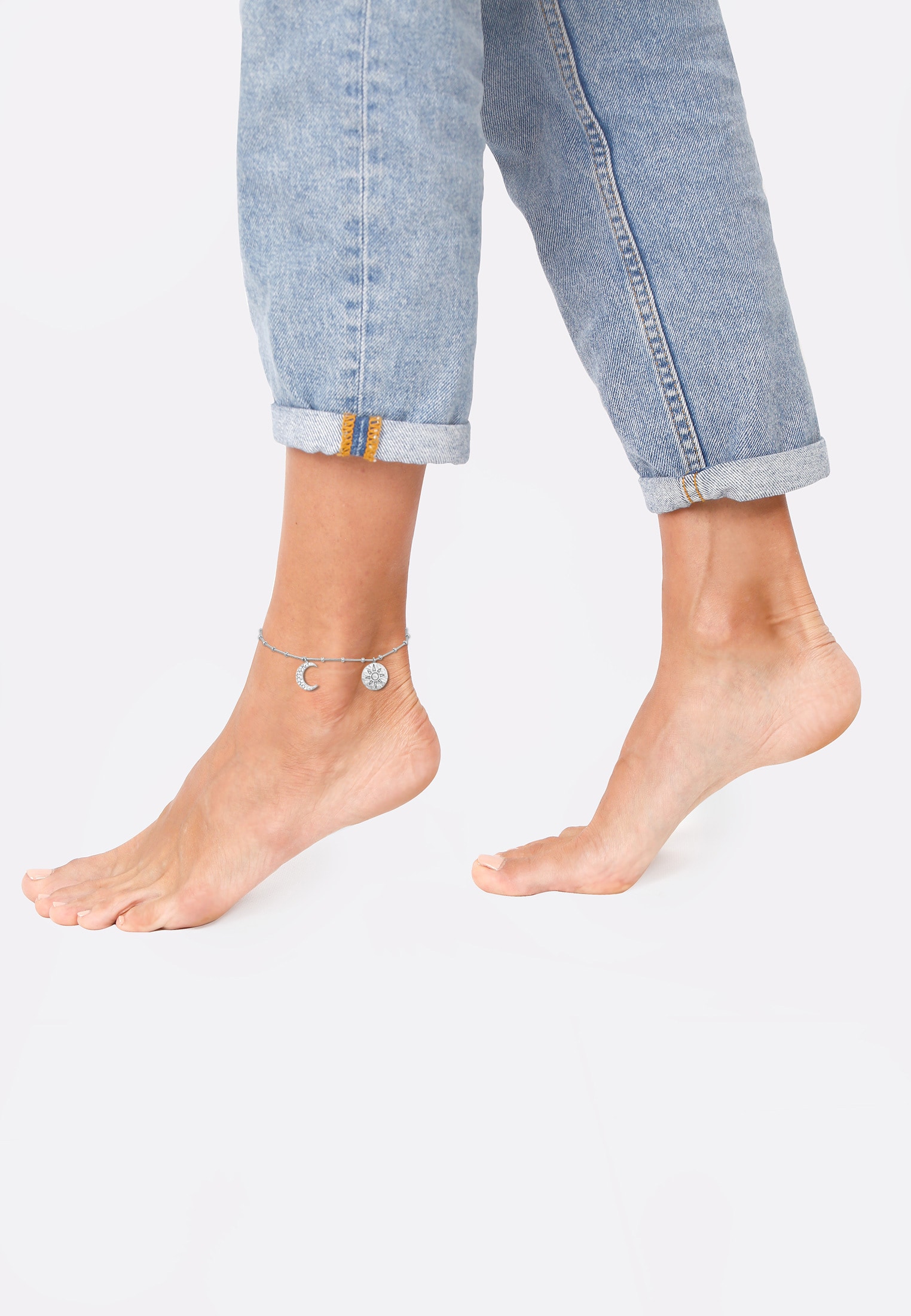 Elli Armkette »Fußschmuck Sonne Mond 925 Silber«