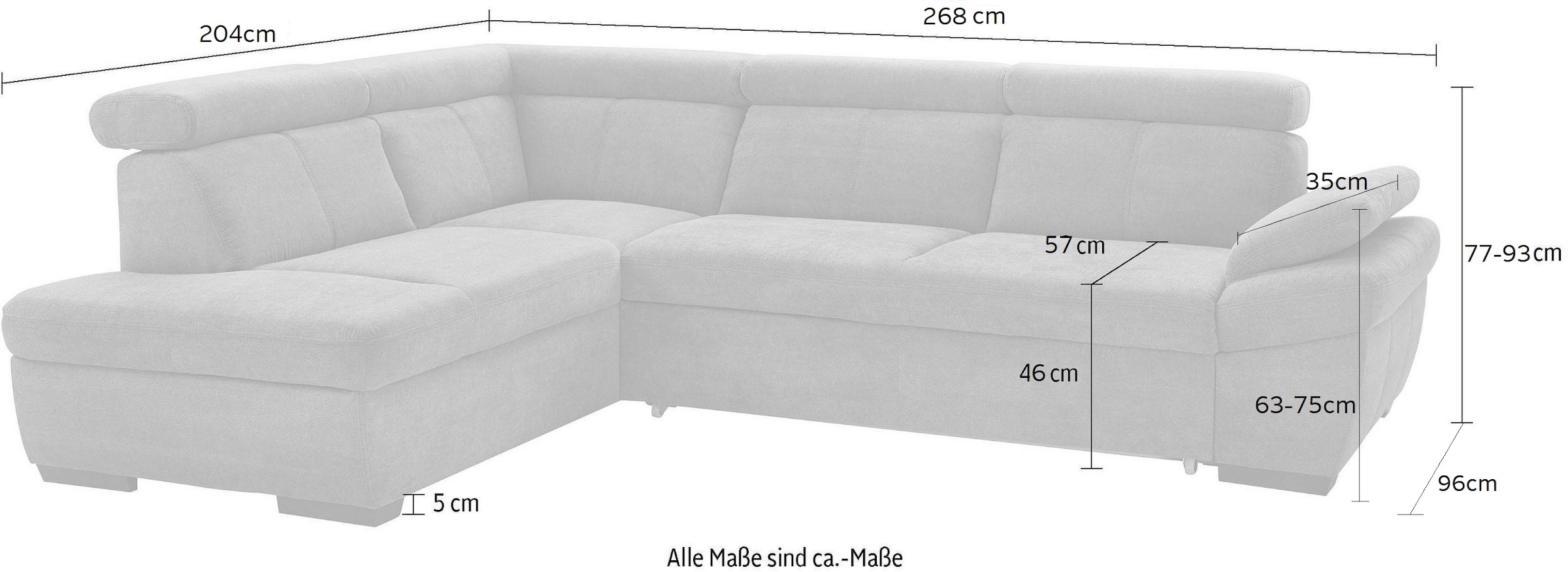 exxpo - sofa fashion Ecksofa »Salerno, klassisch modernes Funktionssofa, hoher Sitzkomfort, L-Form«, inkl. Kopf- und Armteilverstellung, wahlweise mit Bettfunktion