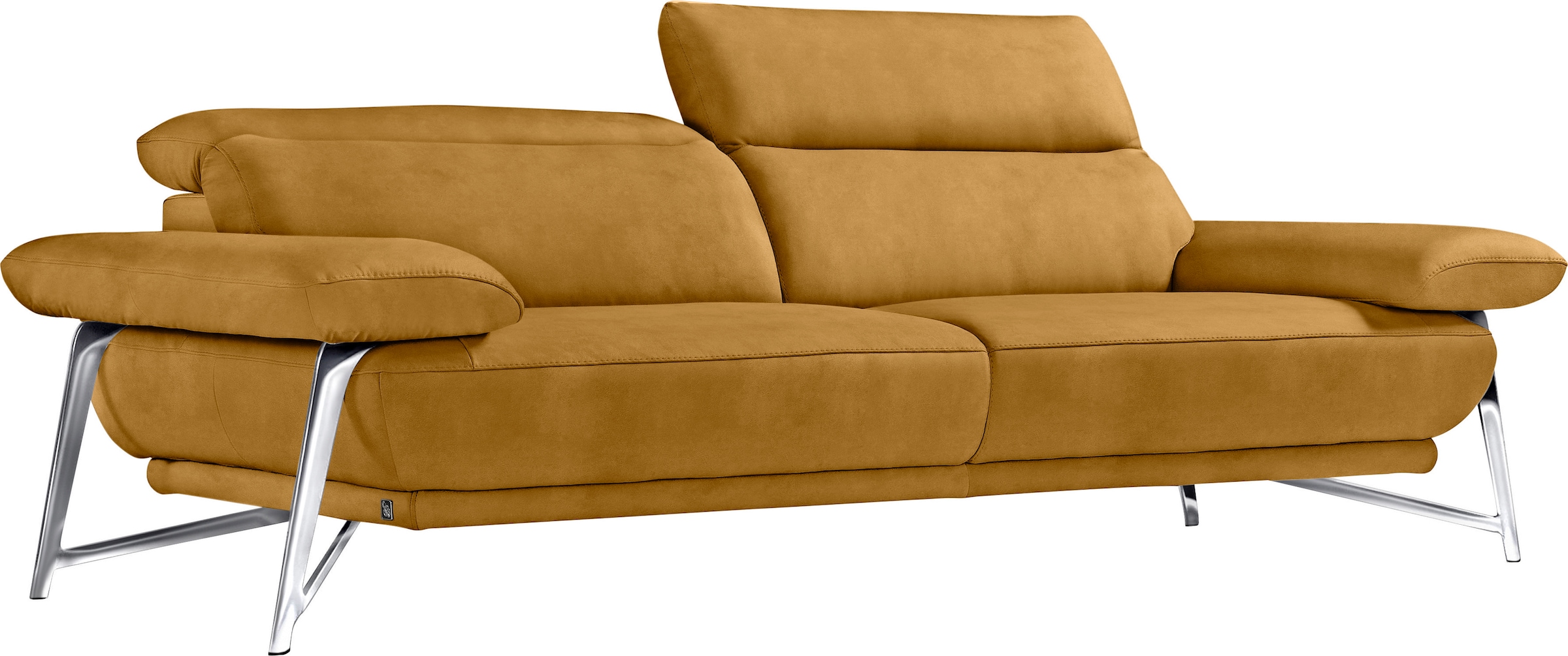 Egoitaliano 2,5-Sitzer »Anais, Designsofa mit erstklassigem Sitzkomfort, Fußfarbe chrom«, Kopfteil verstellbar, 232 cm, Luxus-Microfaser Lederoptik, gelb