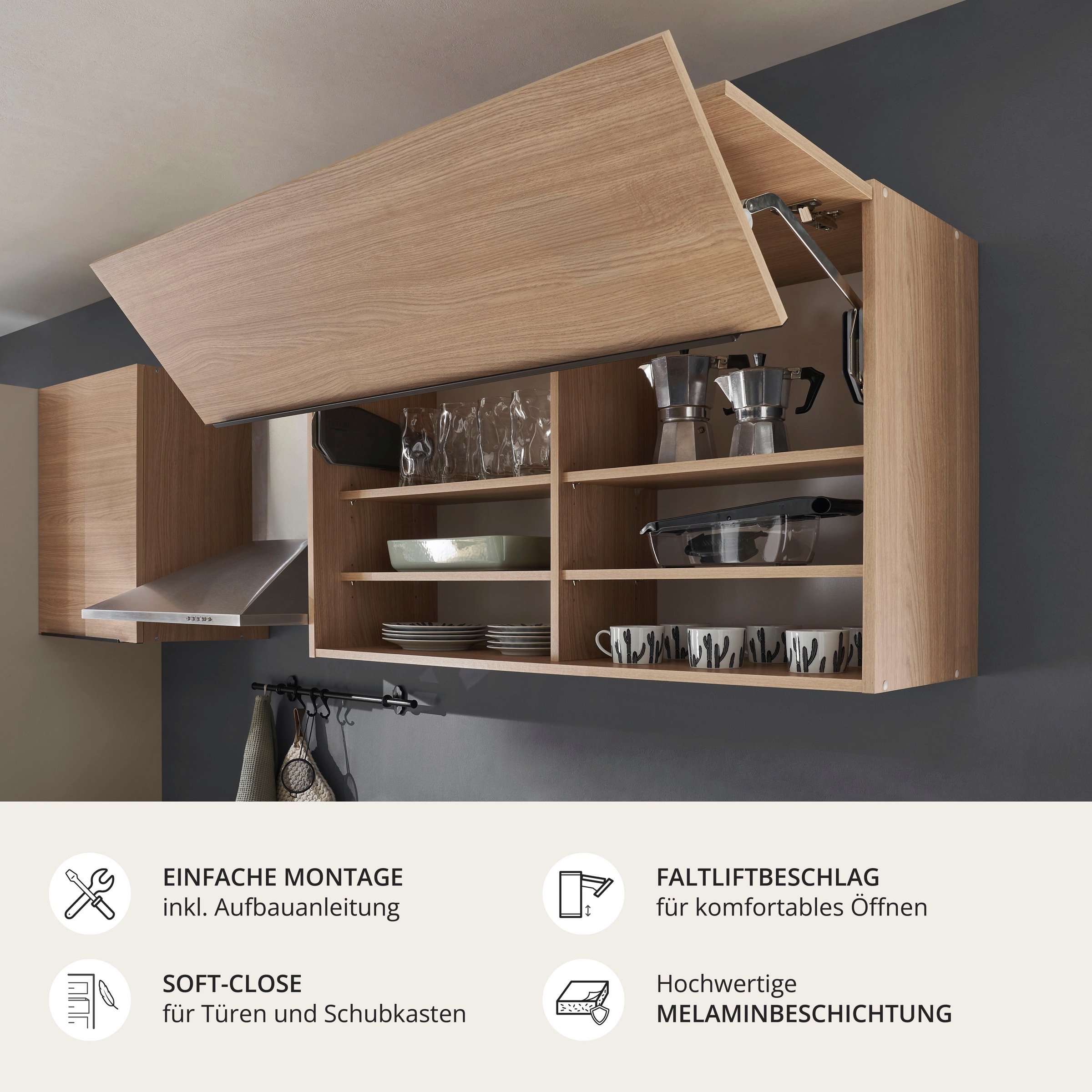 KOCHSTATION Küchenzeile »Cocco B/H/T 210x211x60 cm« Breite 210 cm, wahlweise mit E-Geräten und Induktion
