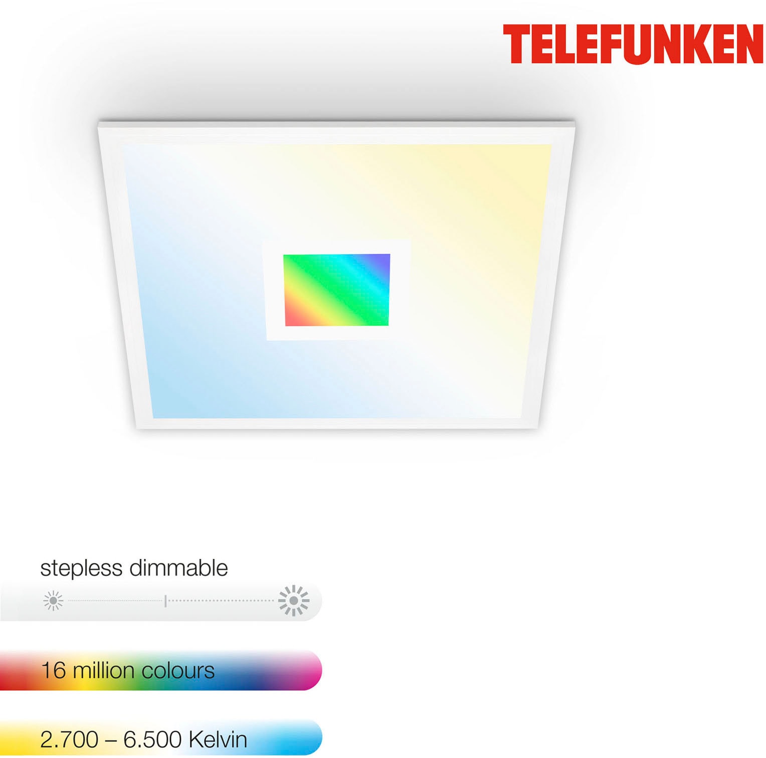 Telefunken LED Panel »319106TF CENTERLIGHT«, Leuchtmittel LED-Board | LED fest integriert, Deckenleuchte, Panel, CCT, RGB Beleuchtung, 24W 2400lm, 44,5 cm