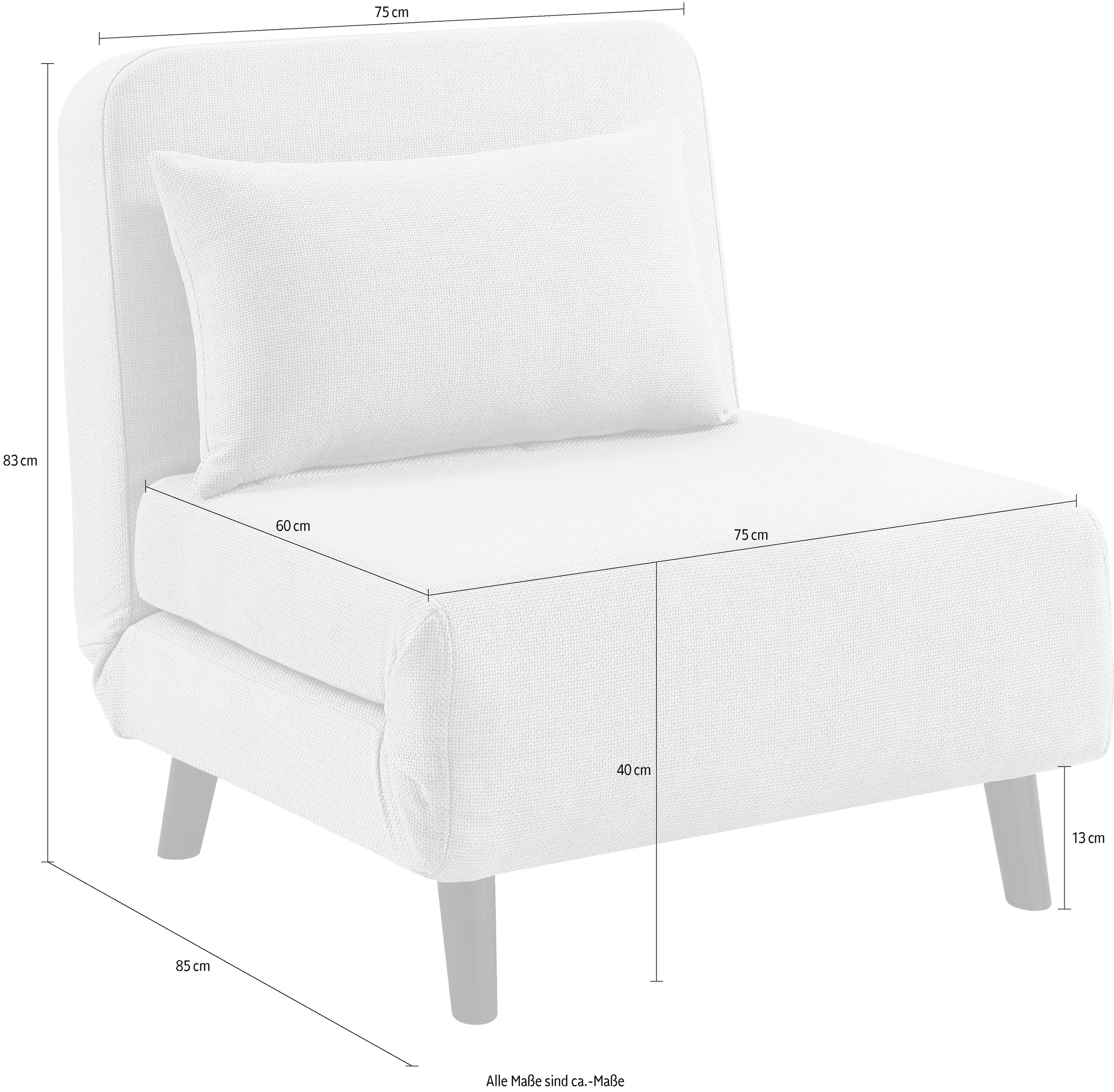 ATLANTIC home collection Sessel »Robby«, inkl. Bettfunktion, mehrfach verstellbar, Strukturbezug