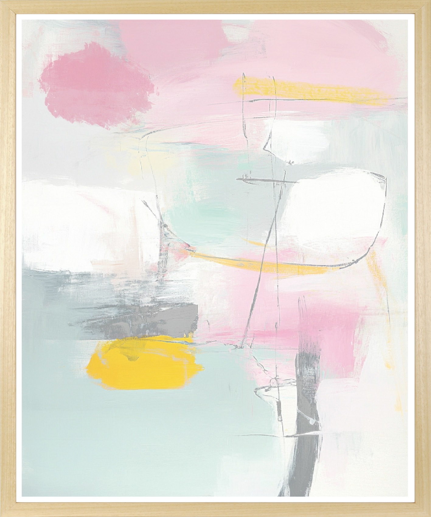 queence Bild mit Rahmen »Zeichnung in Pastell« Abstrakt | Abstrakte | Formen | Gemälde | Kunst 1 Stk. tlg. Kunstdruck in Pastell mit einem Echtholzrahmen