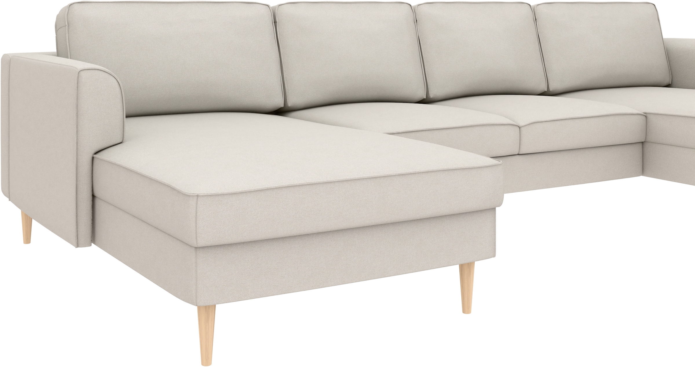 Home affaire Wohnlandschaft »Booster, whlw. mit Schlaffunktion & Bettkasten, Fuß Buche lackiert« Sofa in U-Form, Breite 305 cm, in Cord oder Struktur