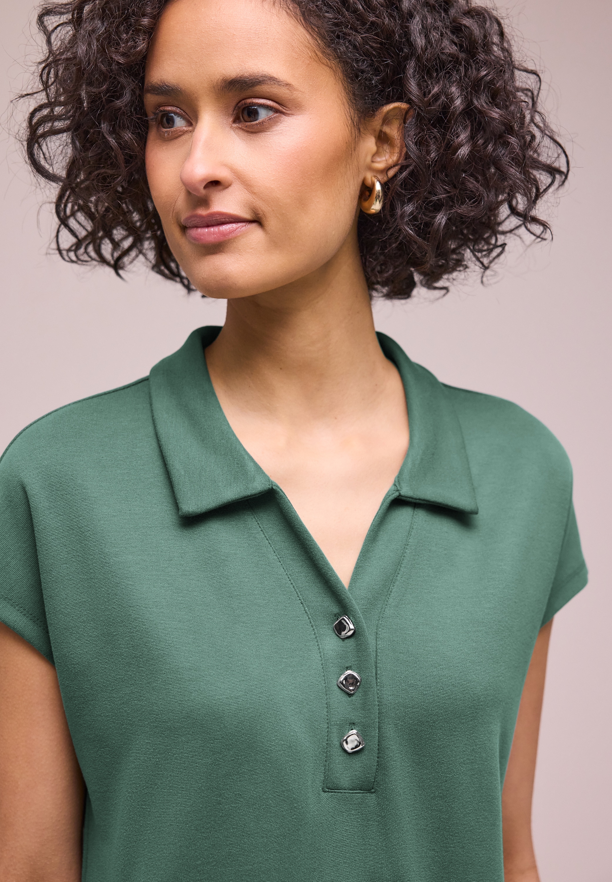 STREET ONE Shirtkleid Viskosemix, knielang, mit Polokragen