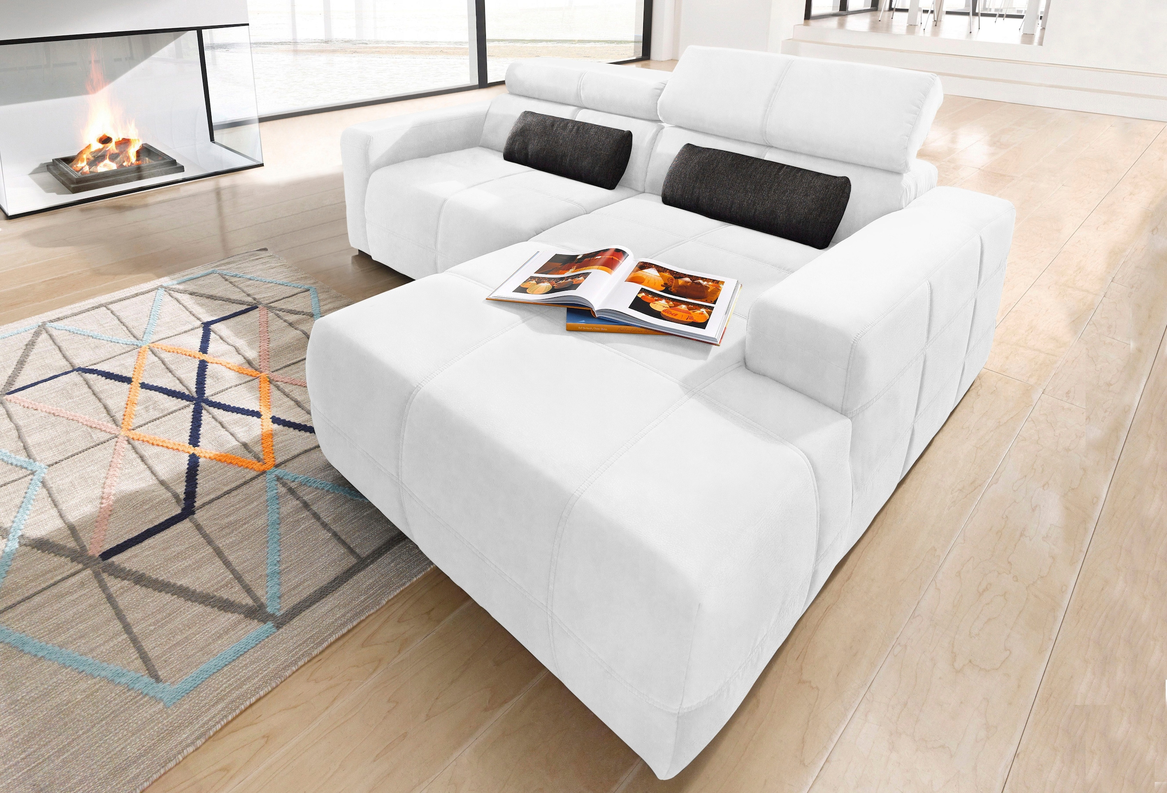 DOMO collection Ecksofa »Brandon B/T/H: 214/100/80 cm, L-Form«, Mit Kopfteilverstellung, auch in Leder und Cord, L-Form