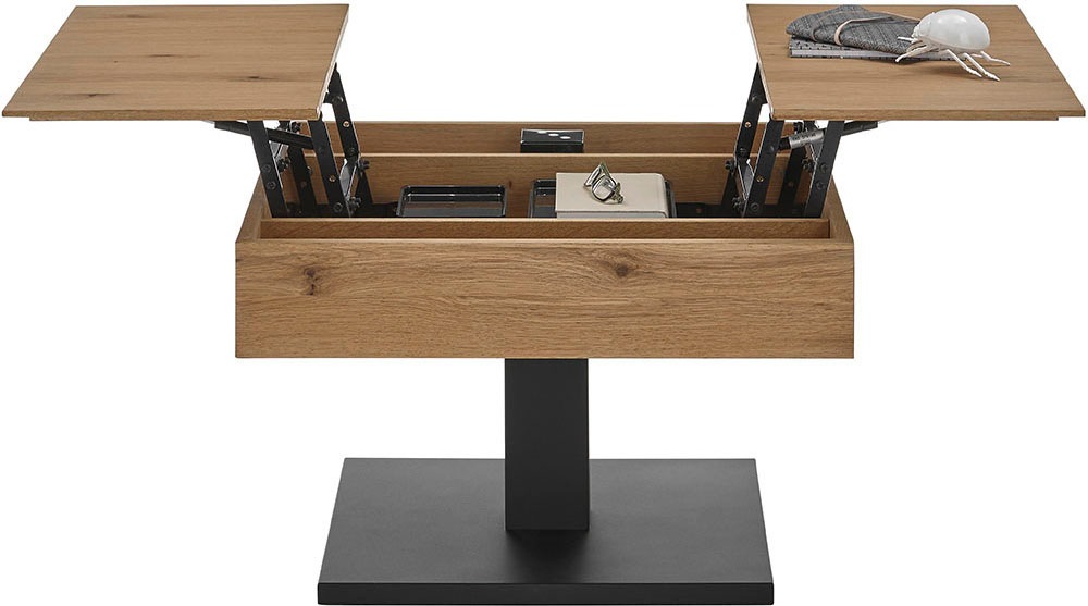 MCA furniture Couchtisch »ASHTON mit Aufklappfunktion«, HWP Eiche furniert, Korpus quadratisch, Metall schwarz, belastbar 25kg