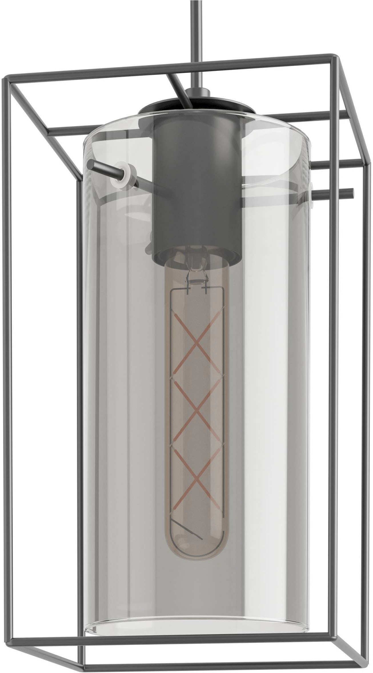 EGLO Hängeleuchte »Loncino Pendellampe, Vintage, Hängelampe aus Stahl und Glas, E27« E27 1 Stk. Hängeleuchte - L15 x B15 x H110 cm - schwarz - 1X60W exkl.