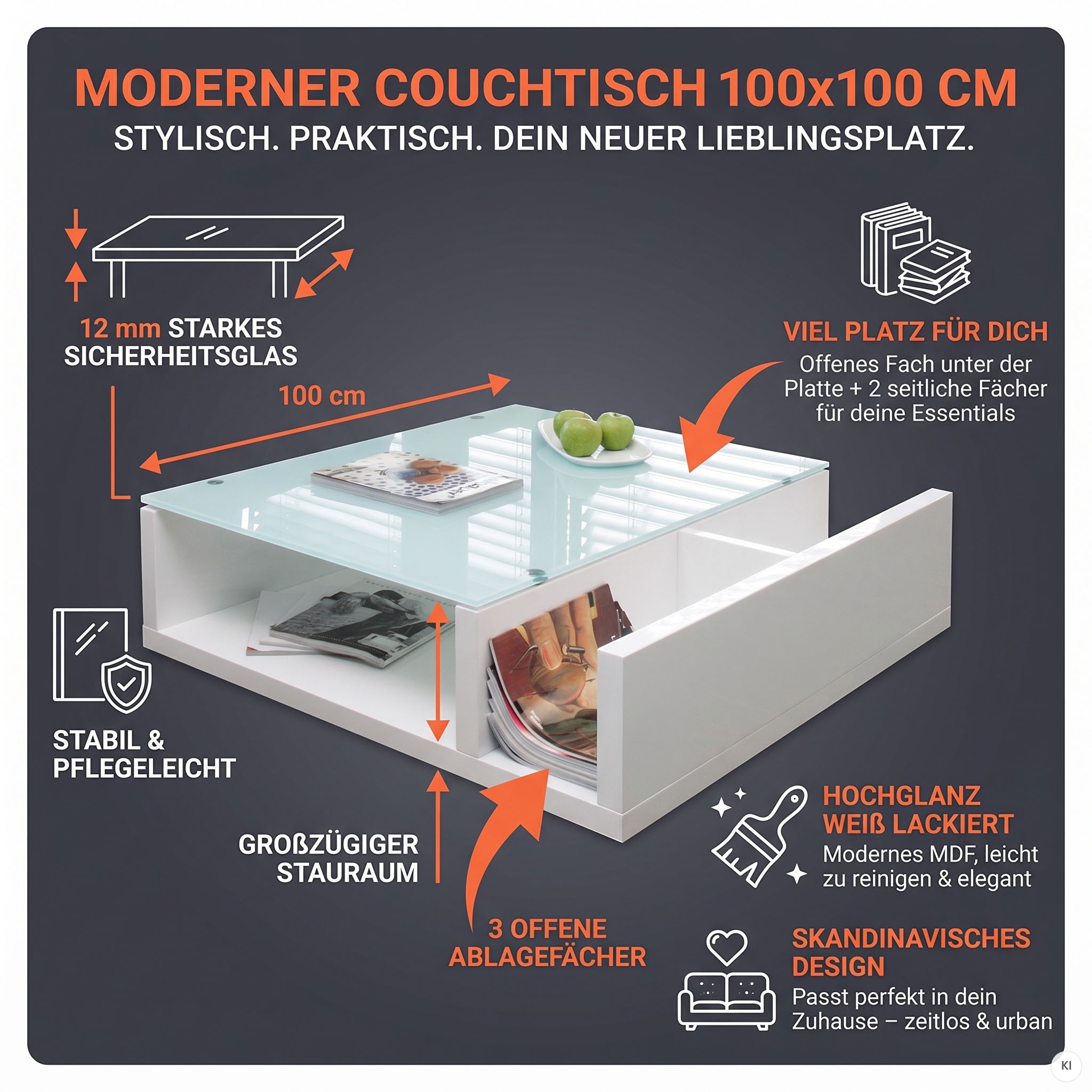 SalesFever Couchtisch »Wohnzimmer-Tisch im skandinavischen Stil« Praktisch mit seitlichem Magazinfach