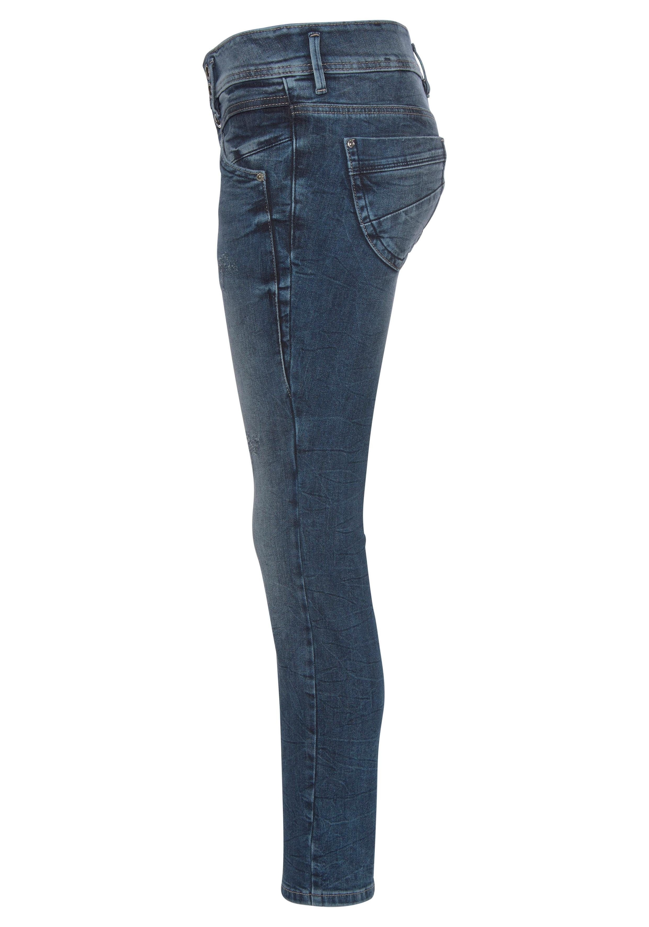 TOM TAILOR Slim-fit-Jeans »Alexa Slim«, mit Knopfleiste und dekorativ gesteppter Passe