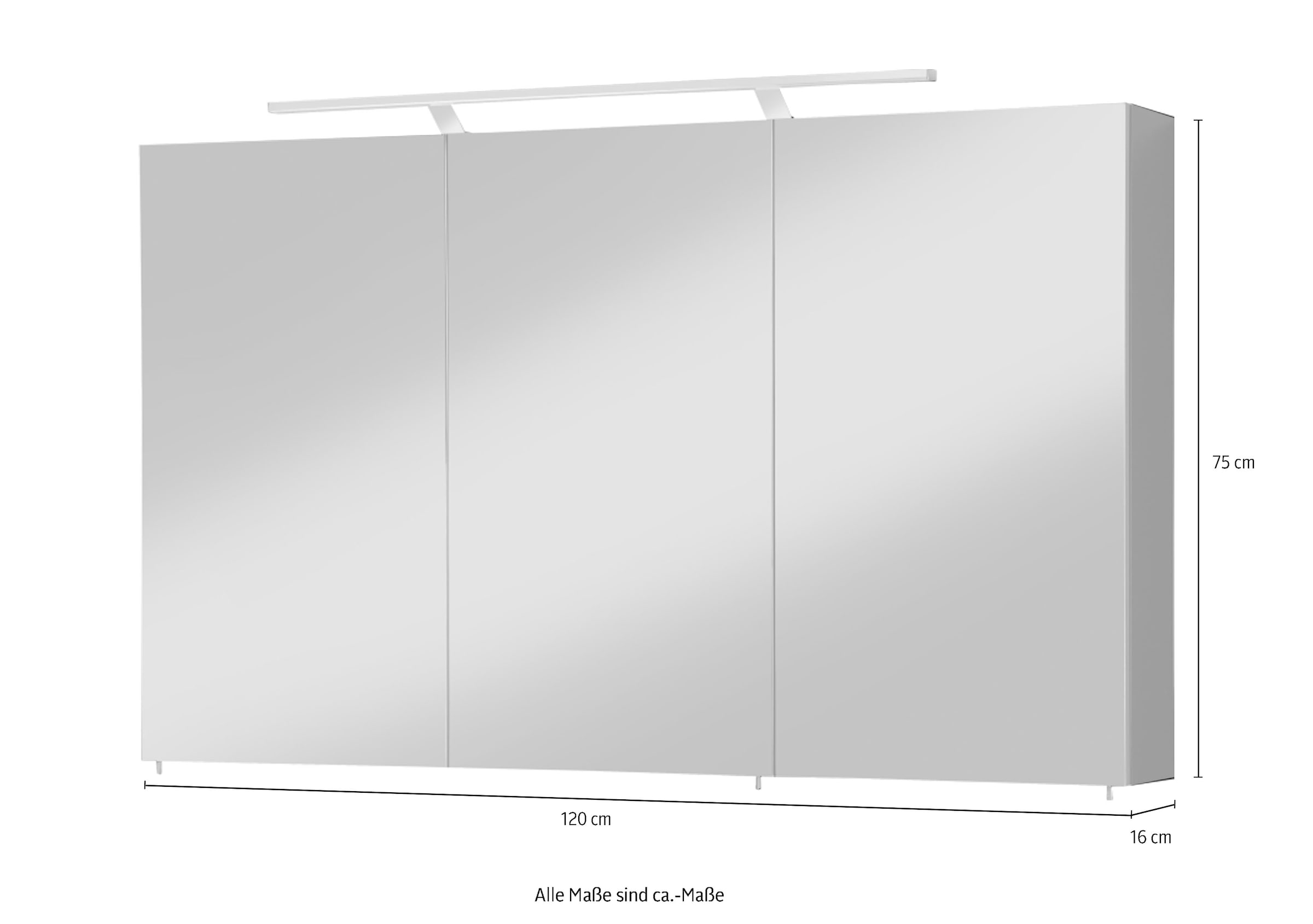 welltime Spiegelschrank »Torino made in Germany«, Breite 120 cm, 3-türig, LED-Beleuchtung, Schalter-/Steckdosenbox