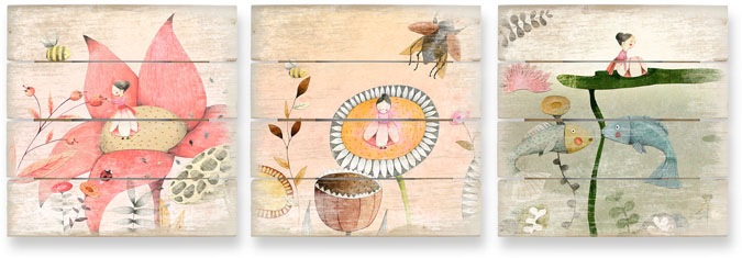 Wall-Art Mehrteilige Bilder »Kinder Märchen Däumelinchen Set«, (Set, 3 St.)