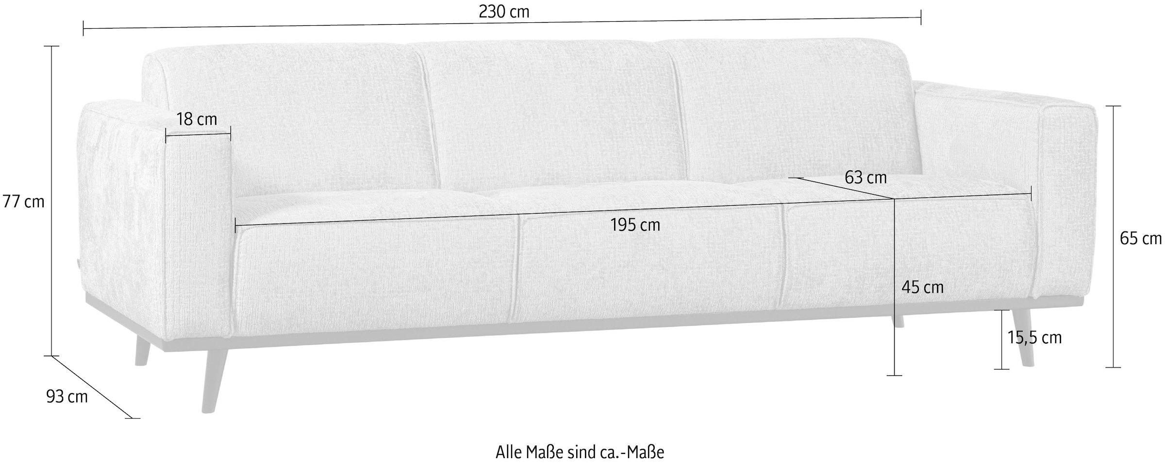 WOOOD 3-Sitzer »Statement, Sofa auf Birke-Gestell, H 77 x B 230 x T 93 cm« mit Bonellfederkern und Wellenunterfederung, Frei im Raum stellbar