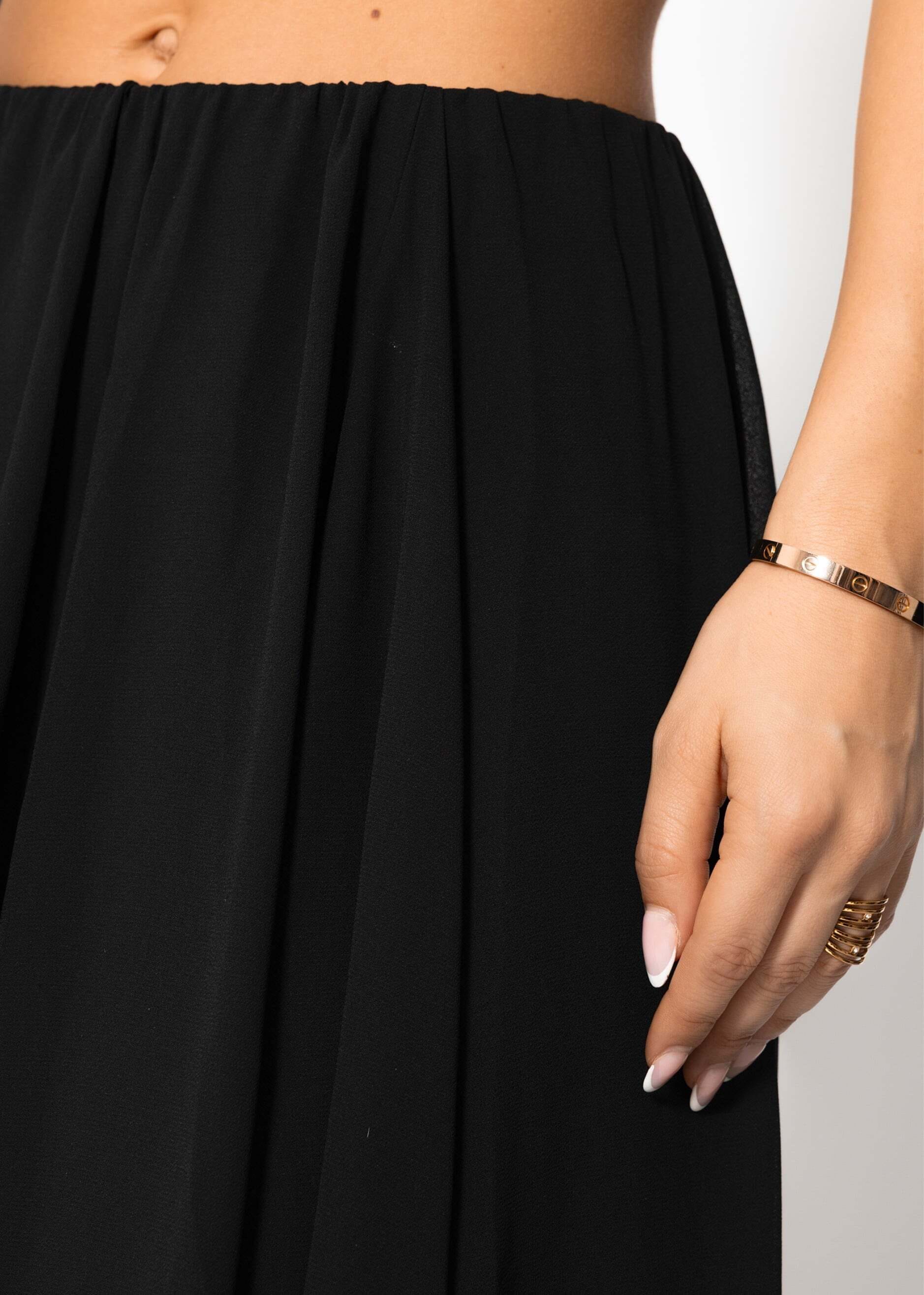 SASSYCLASSY Midirock »Langer Chiffon Rock« Eleganter blickdichter Rock mit elastischem Bund Schwarz