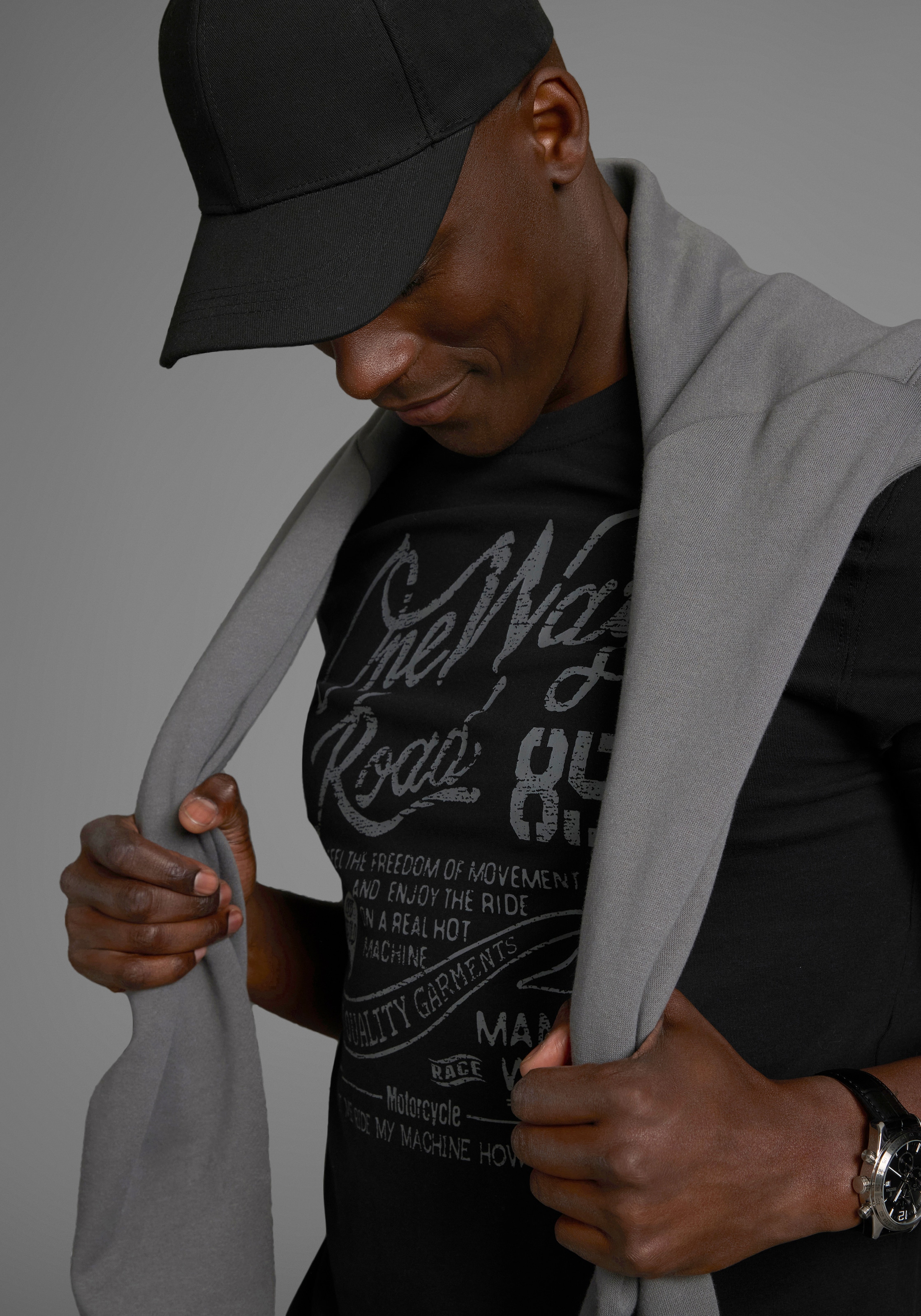 Man's World T-Shirt, Kurzarm, Regular Fit, mit Print, Rundhals, im Used-Look