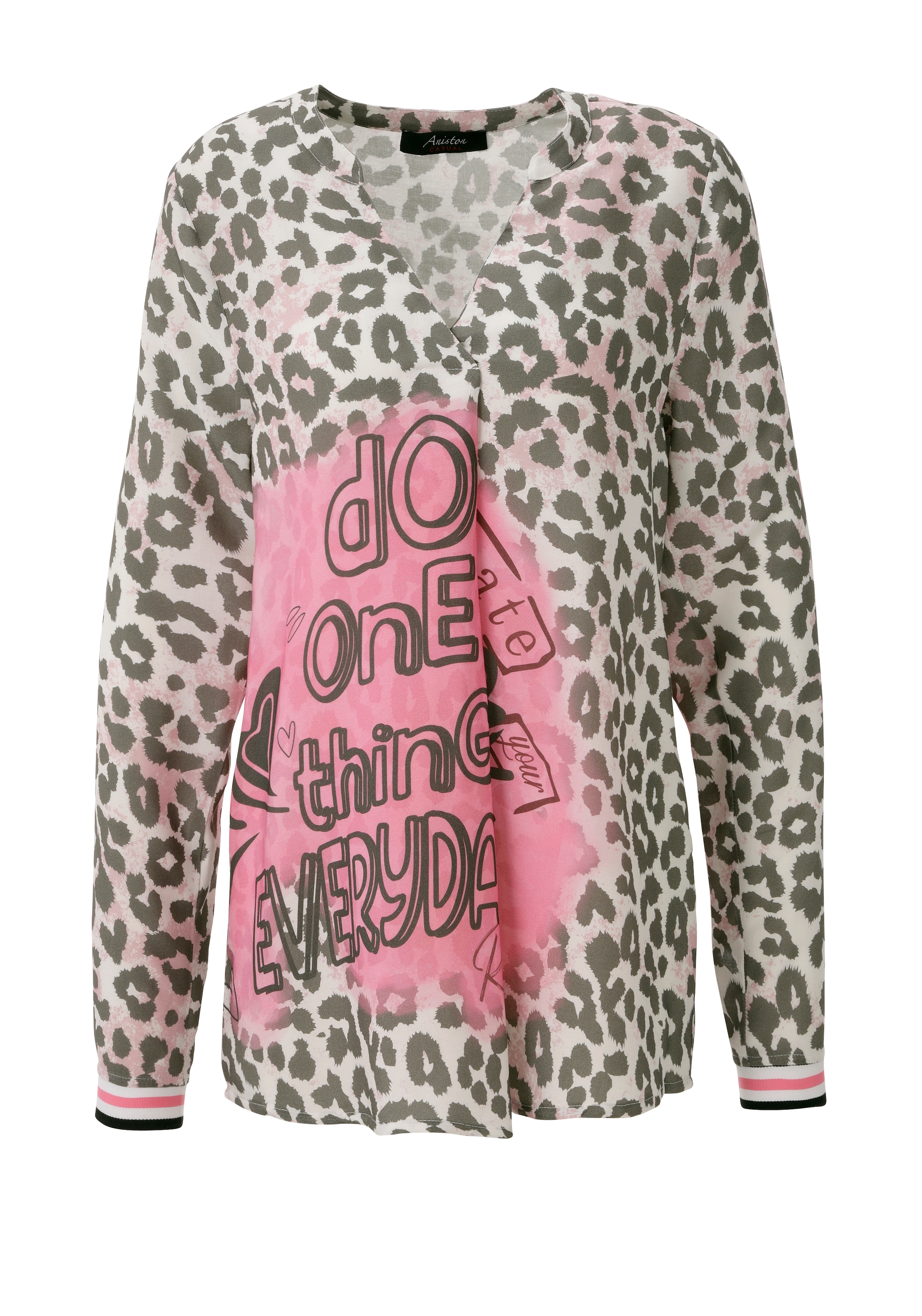 Aniston CASUAL Schlupfbluse mit Statement-Schriftzügen und coolen Leoprint - NEUE KOLLEKTION