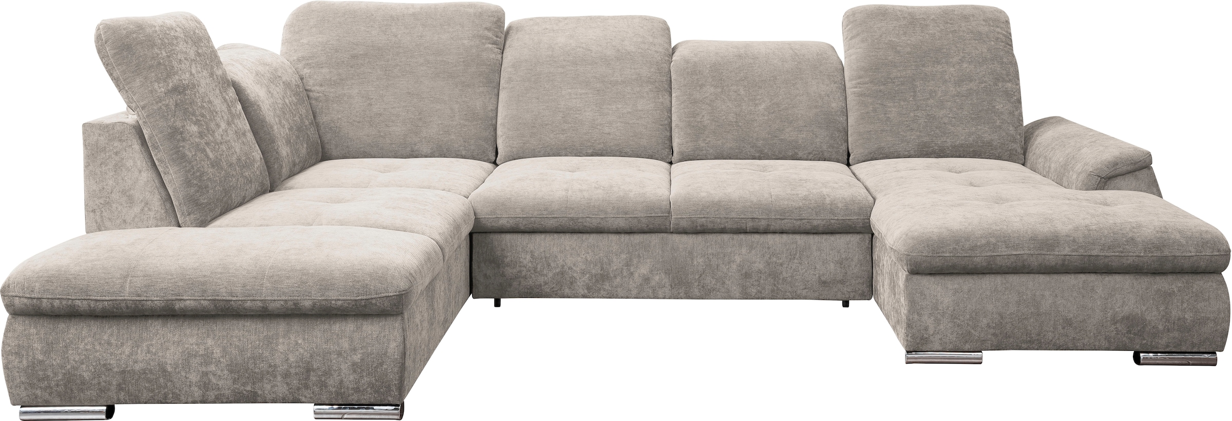WERK2 Wohnlandschaft »Pula 356cm breit, Bett & Bettkasten, Kopfteil- & Sitztiefenverstellung« U-Form, XXL, Schlaffunktion, Bettkasten, verstellbare Kopfteile