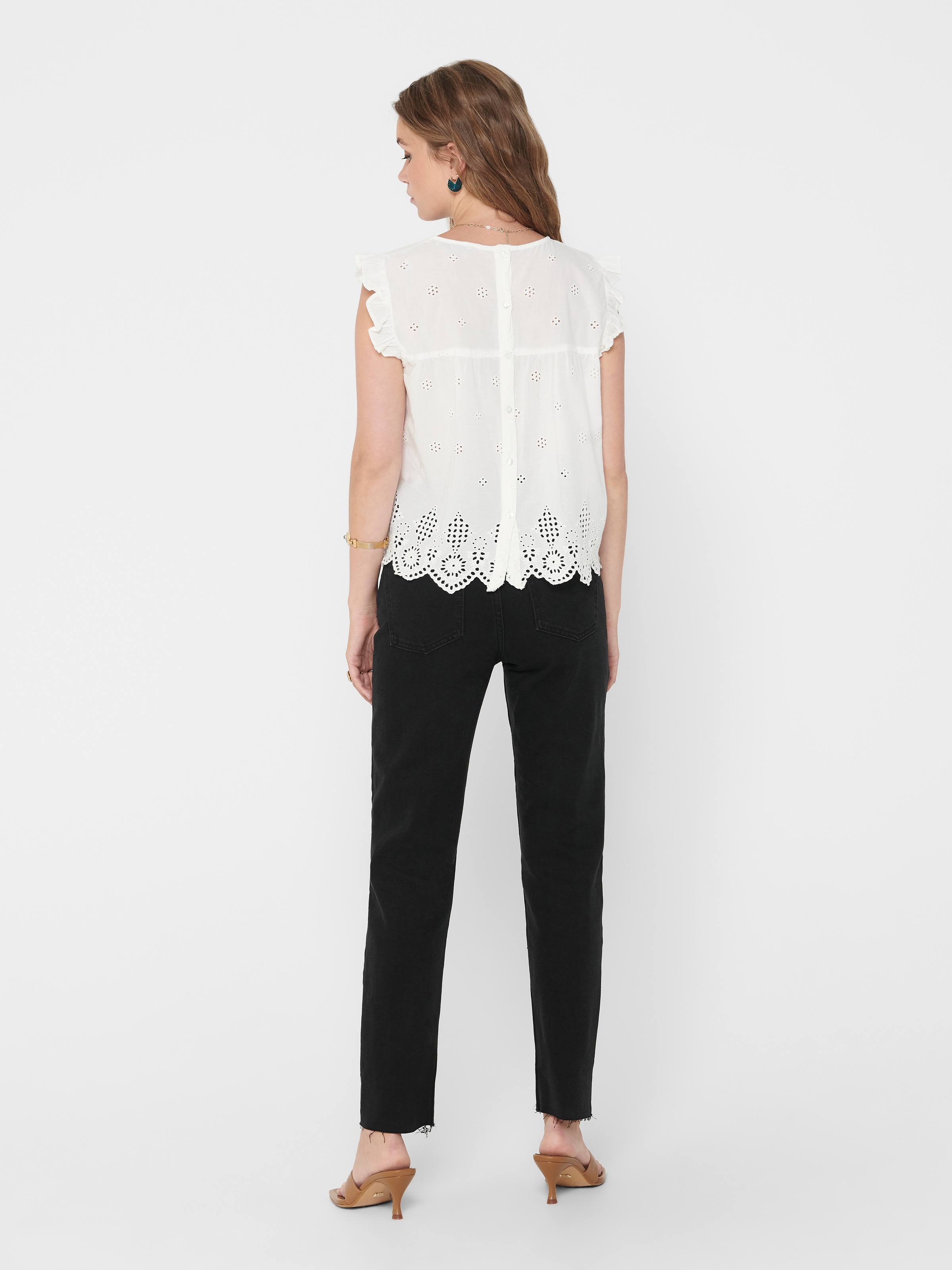 ONLY Rüschentop »ONLSILLA LIFE S/L FRILL TOP WVN NOOS« Baumwolle, regular fit, Rundhals