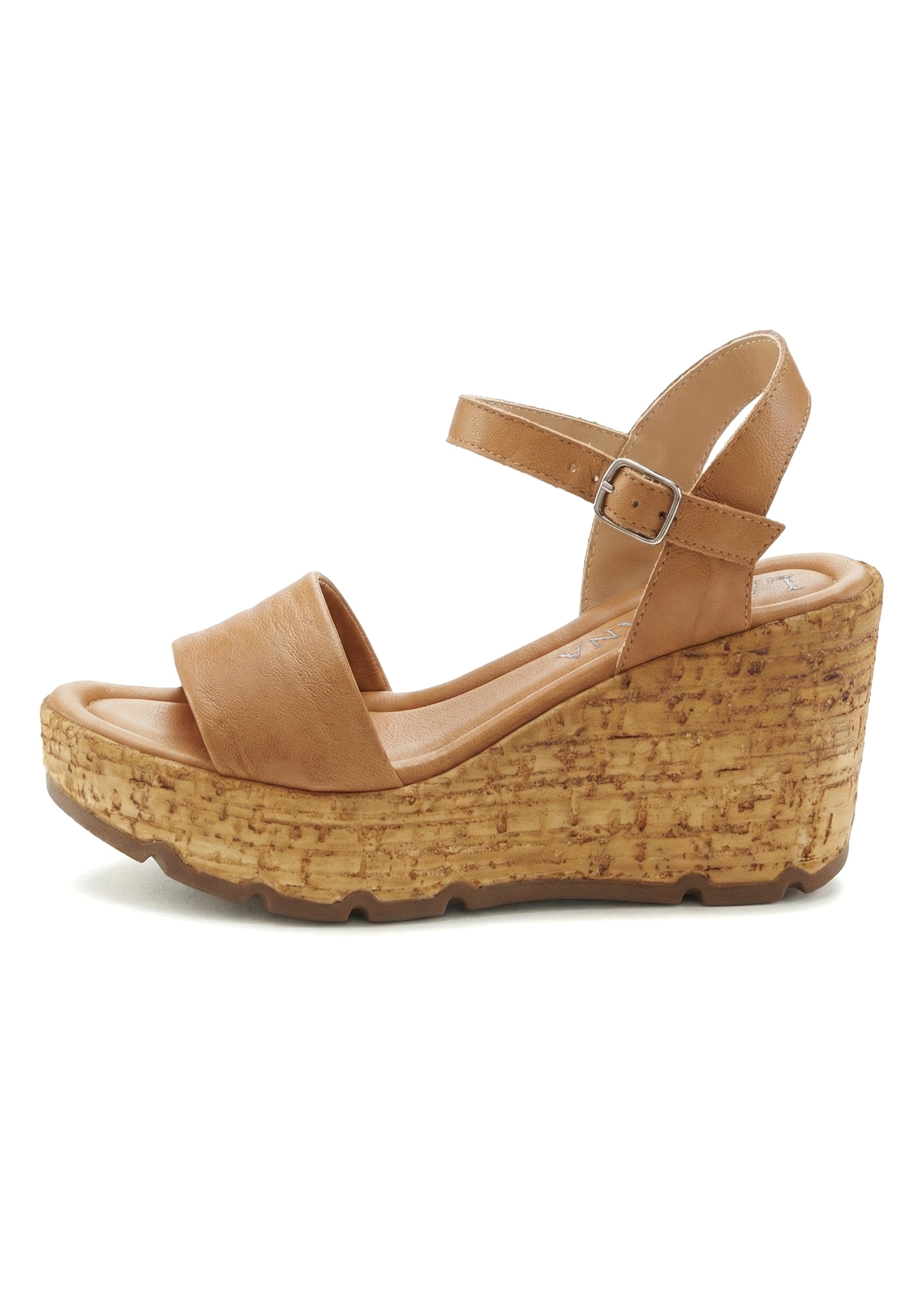 LASCANA Sandalette »Sommerschuh, offener Schuh, Sandale, Keilsandalette,«  NEU aus Leder mit Keilabsatz
