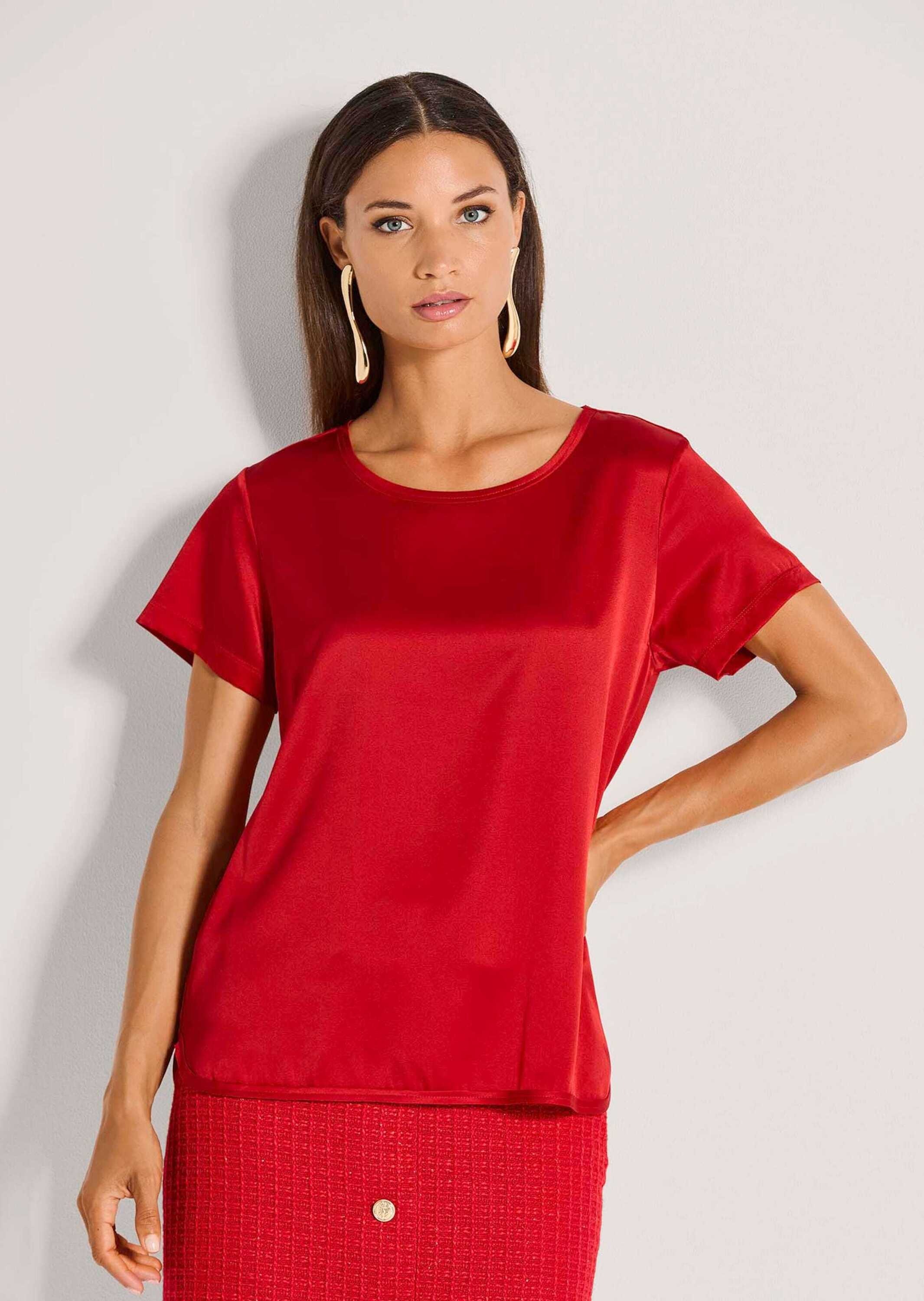 MADELEINE Kurzarmshirt »Jerseyshirt Seidenshirt mit Rippenband« Seidensatin