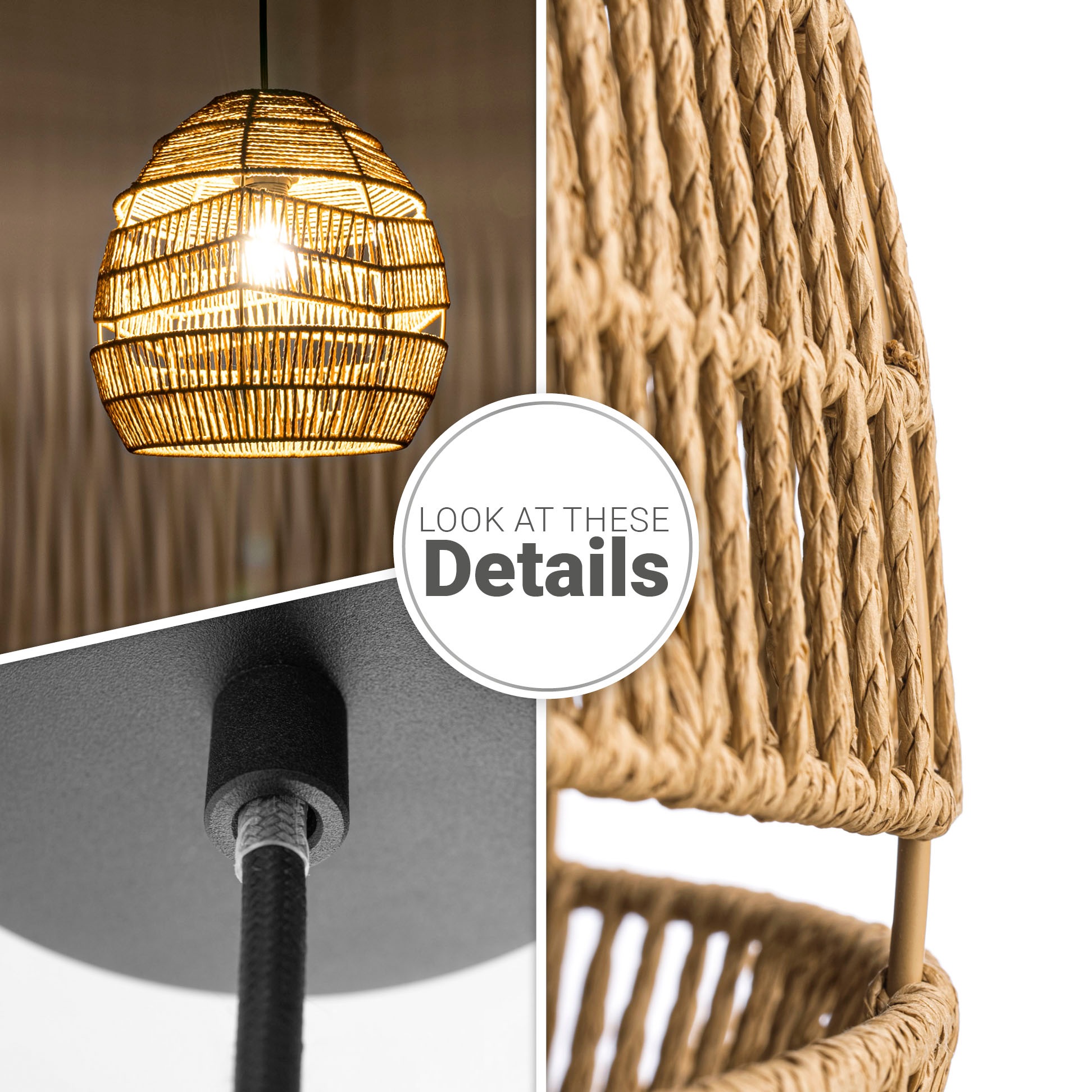 Paco Home Pendelleuchte »VILLA«, Leuchtmittel E27 | ohne Leuchtmittel, Pendelleuchte Hängeleuchte Vintage Rustikal LED Boho Papier E27