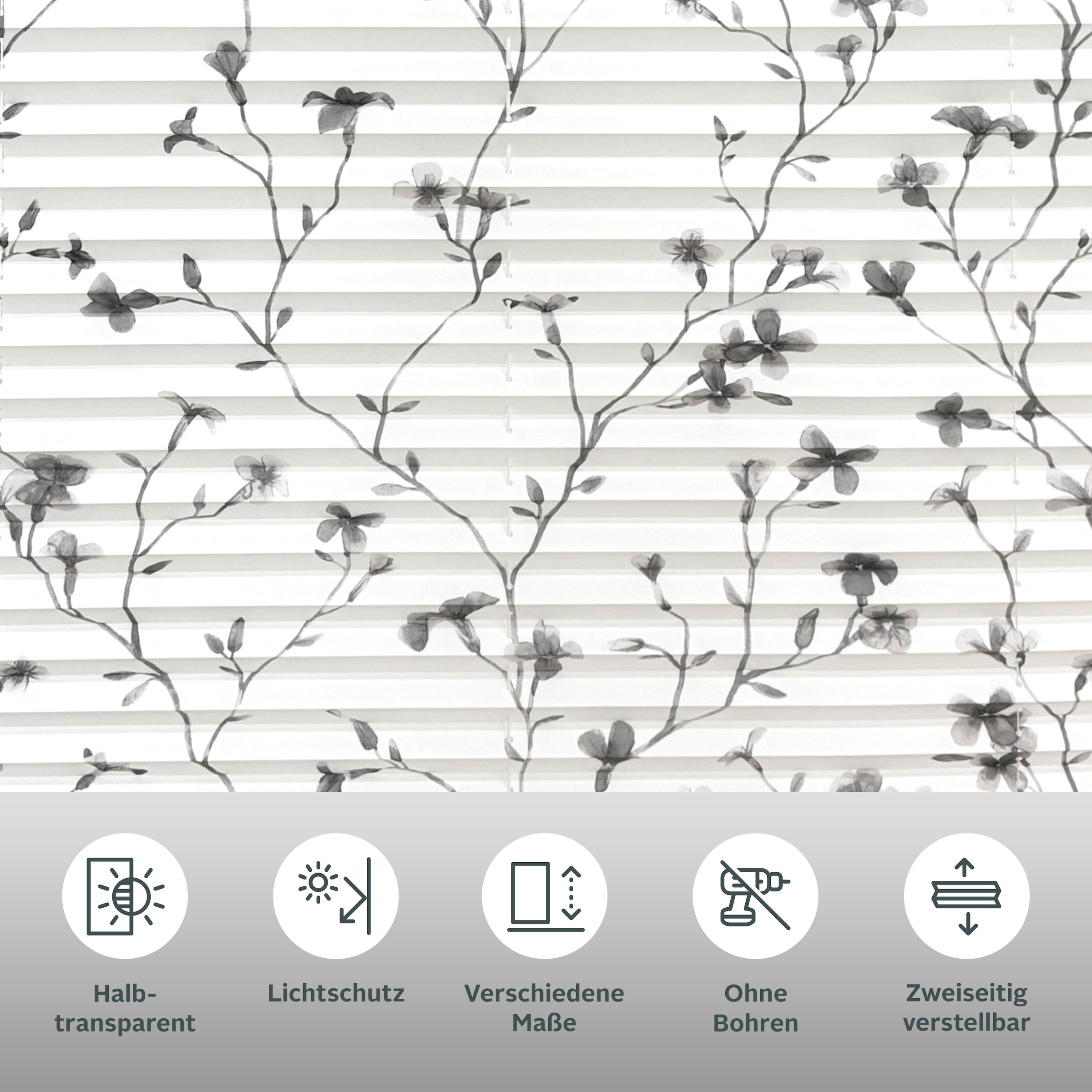 my home Plissee »MINNA«, Lichtschutz, ohne Bohren, verspannt, im Fixmaß mit Floralem Print, Klemmträger NEUHEIT!