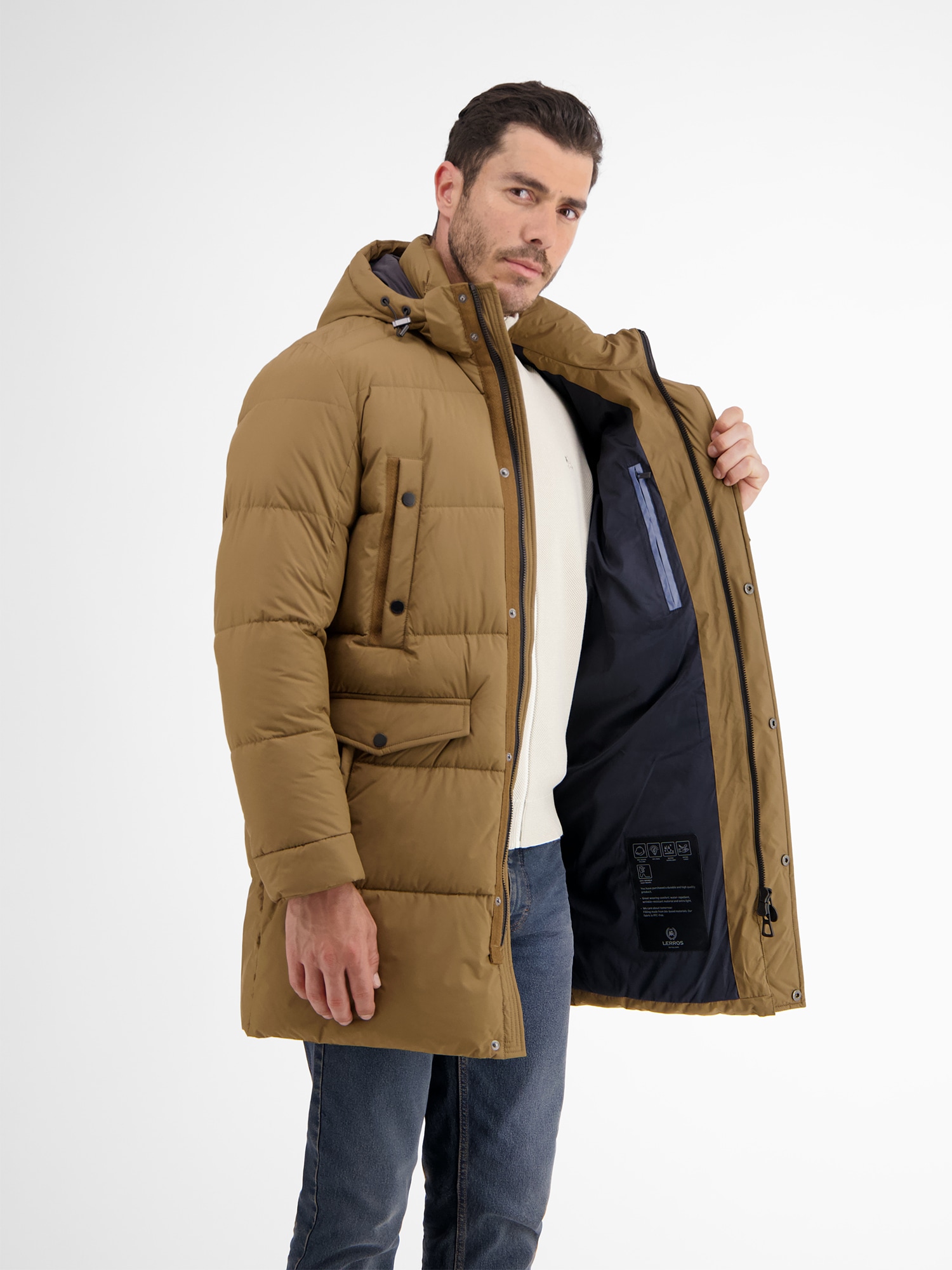 LERROS Steppjacke »LERROS Lange Steppjacke im Parka-Design, dick gefüttert«, mit Kapuze, Wasser- und windabweisend, atmungsaktiv