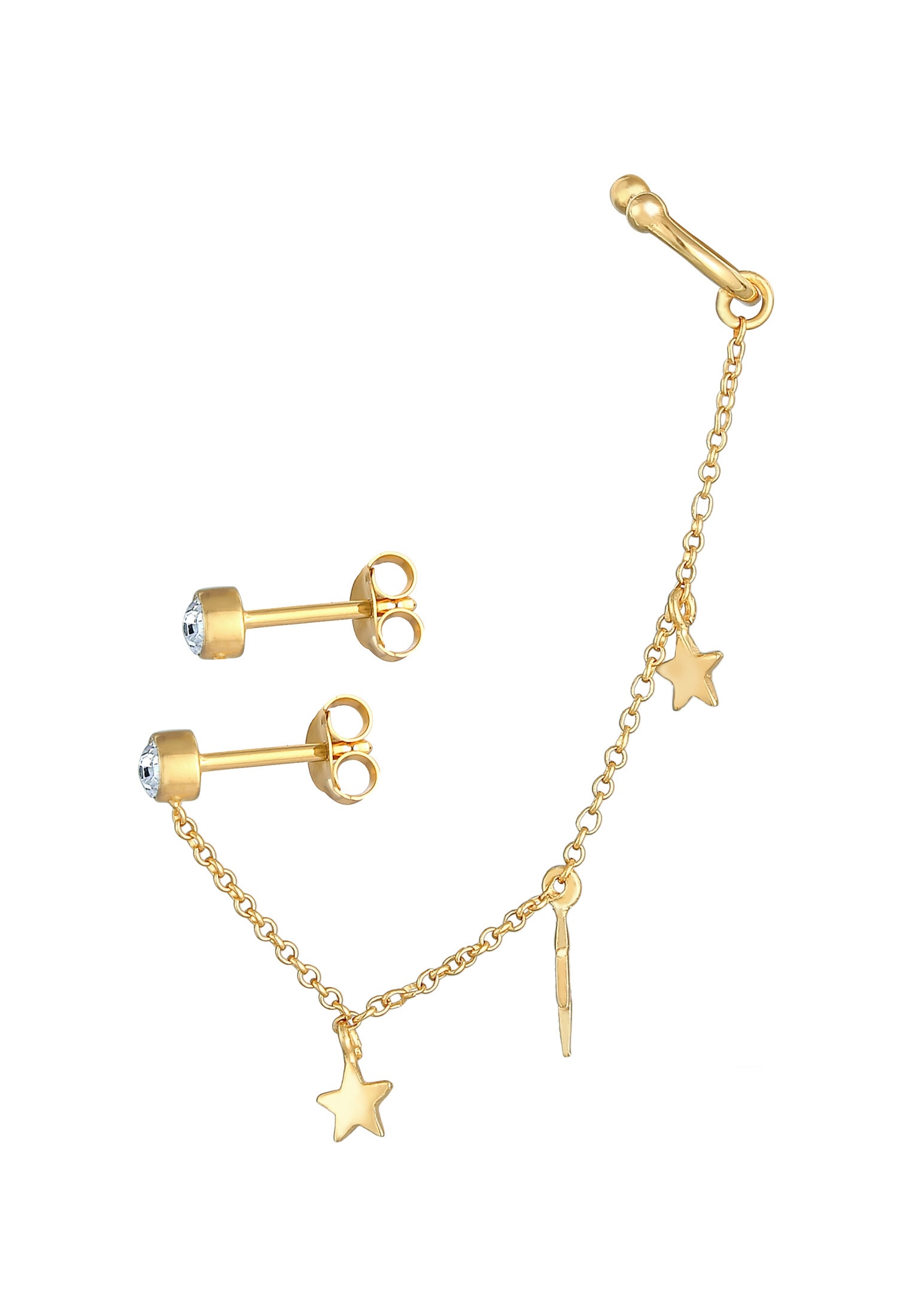 Elli Paar Ohrstecker »Ohrringe Stecker Kristalle Earcuff Stern Blitz 925 Silber«