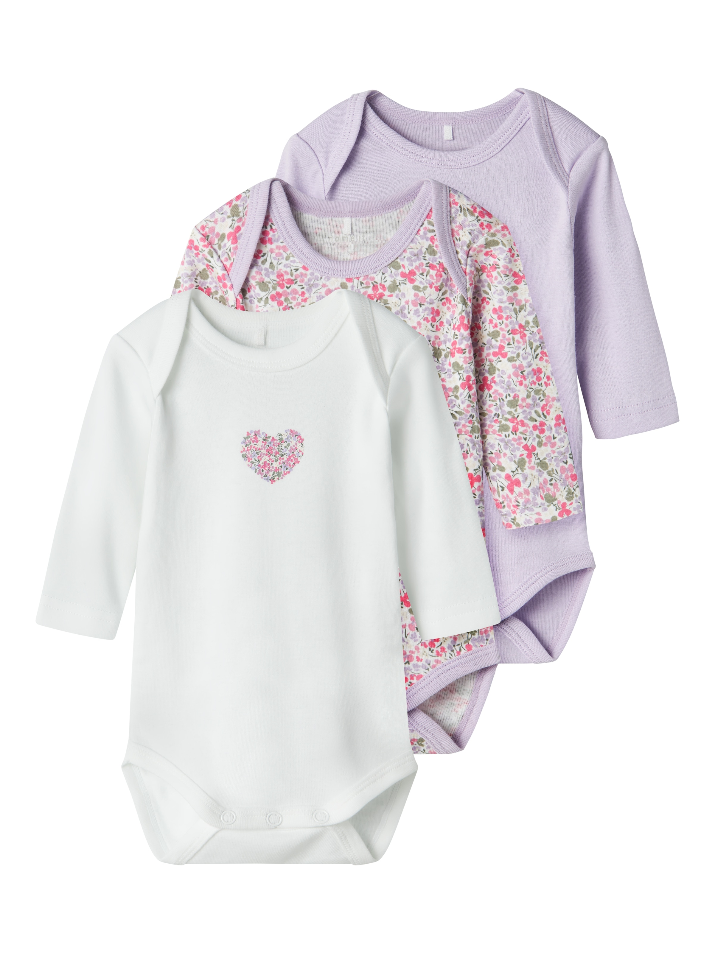 Name It Langarmbody »NBFBODY 3P LS LILAC PETIT FLOWER NOOS«