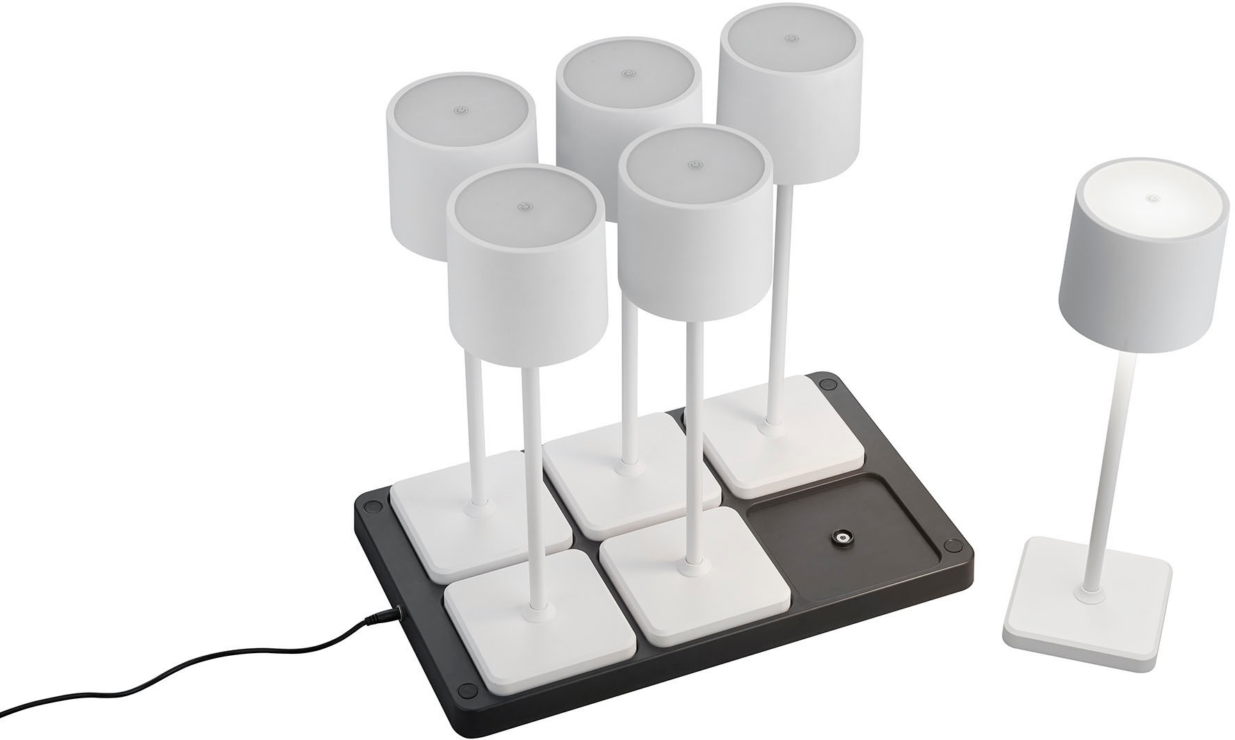 REALITY Leuchten LED Außen-Tischleuchte »Fernandez«, 1 flammig, Leuchtmittel LED-Board | LED fest integriert, Set 6-teilig inkl Induktion-Ladestation Garten Akku Tischlampe dimmbar