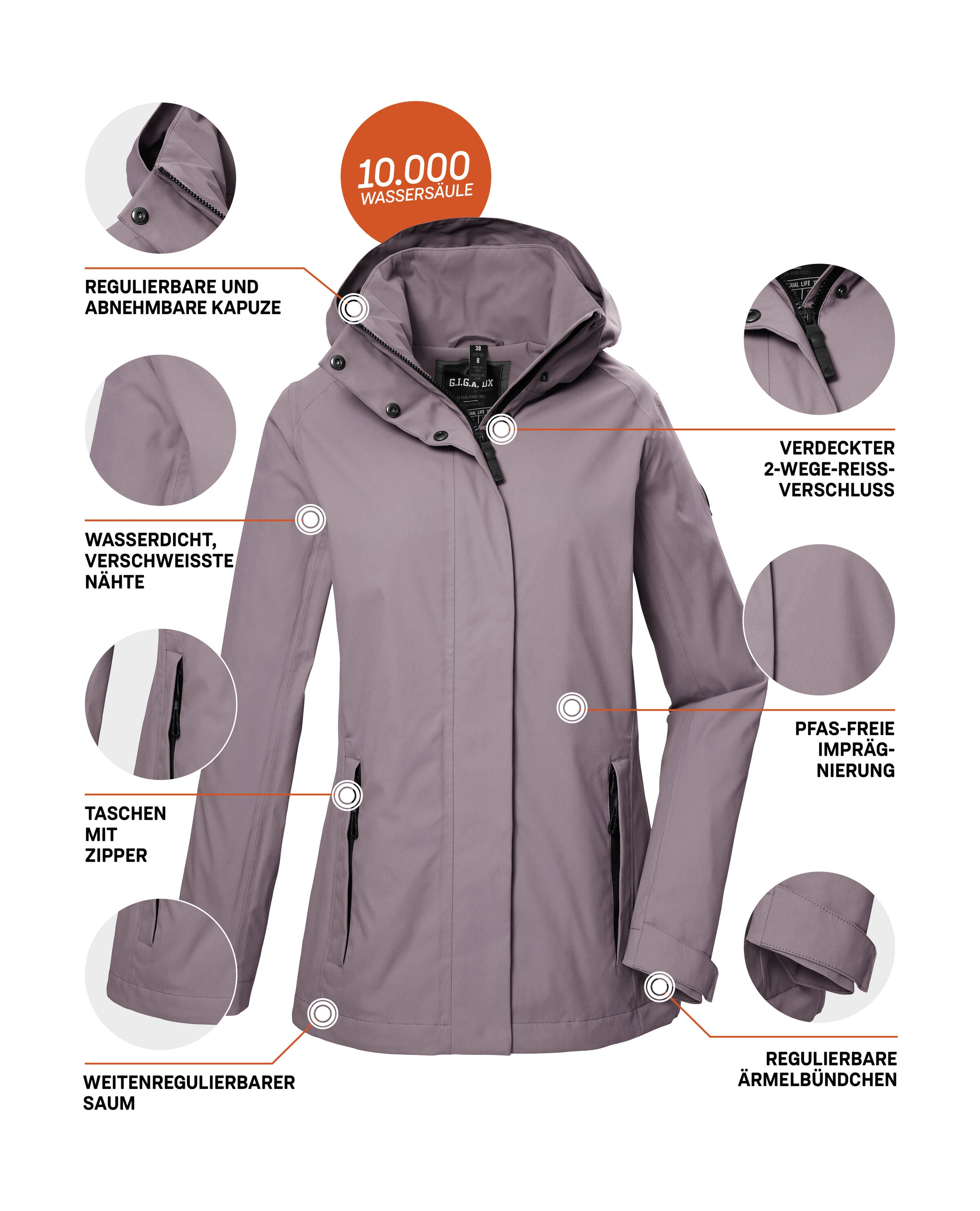 G.I.G.A. DX by killtec Funktionsjacke »GS 53 WMN JCKT«, Wasser- und winddichte Damenjacke mit abnehmbarer Kapuze, atmungsaktiv
