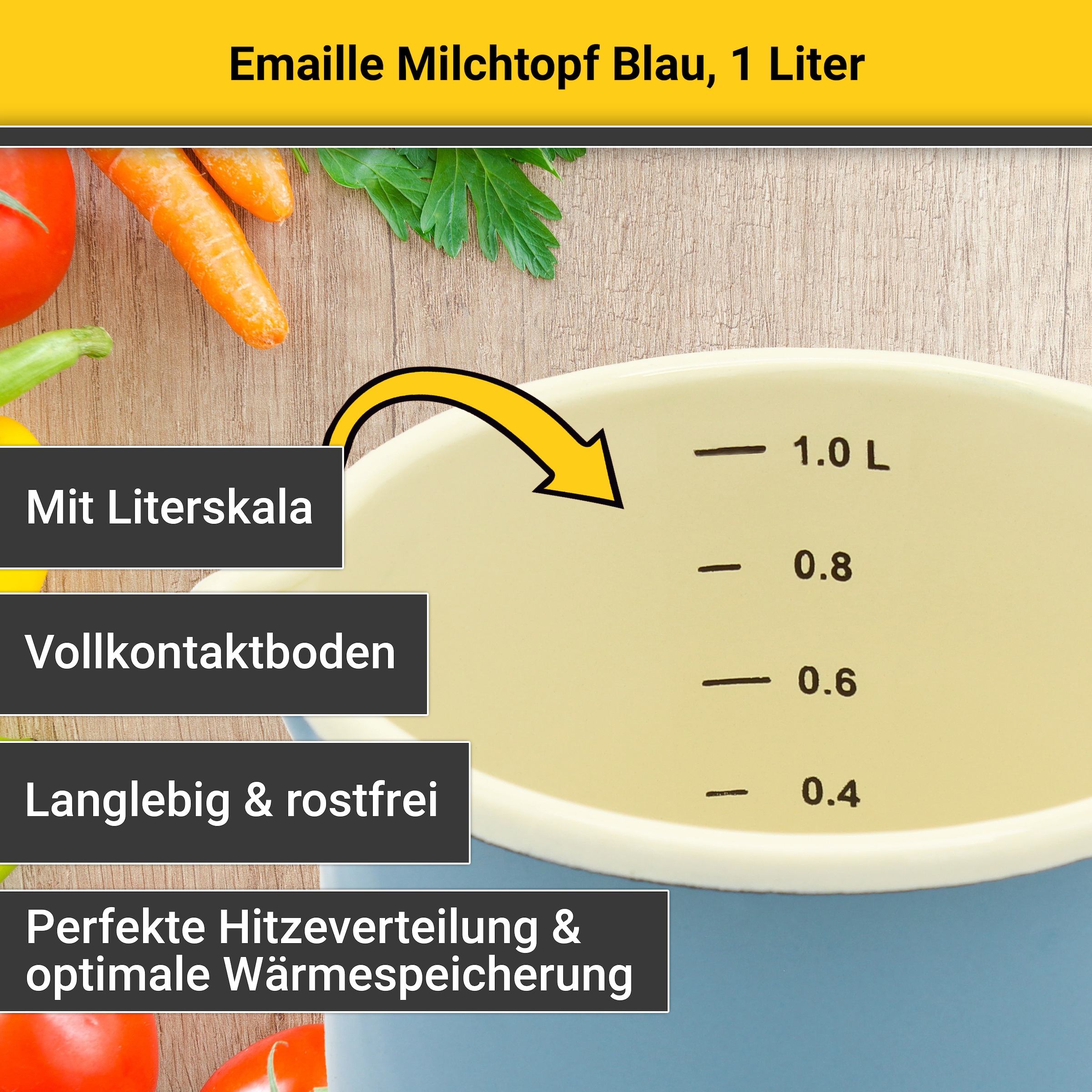 Krüger Milchtopf, Emaille, (1 tlg.), Literskala, 1 Liter, für Induktions-Kochfelder geeignet