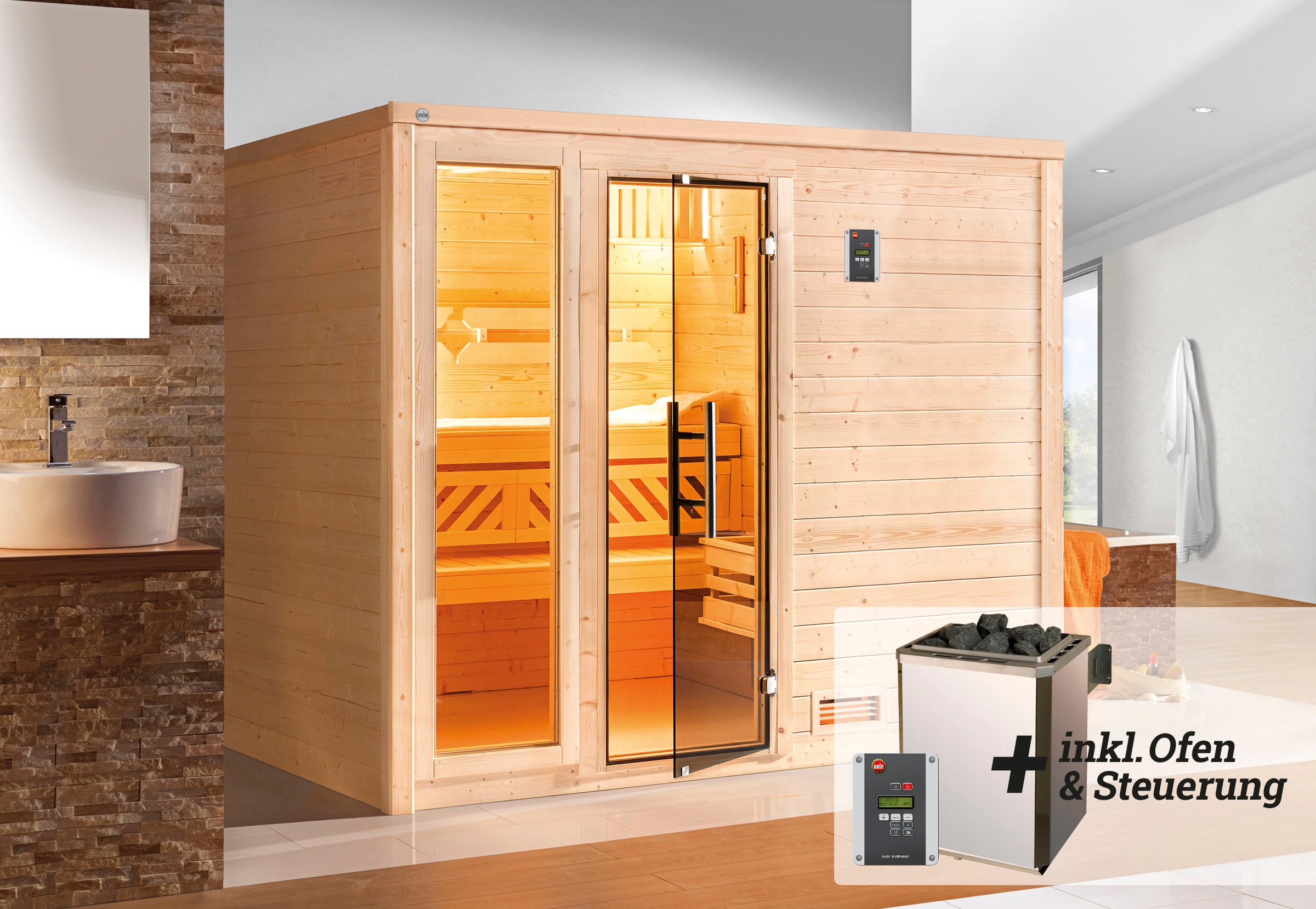 weka Sauna »Bergen« Set,  7,5 kW-Ofen mit digitaler Steuerung