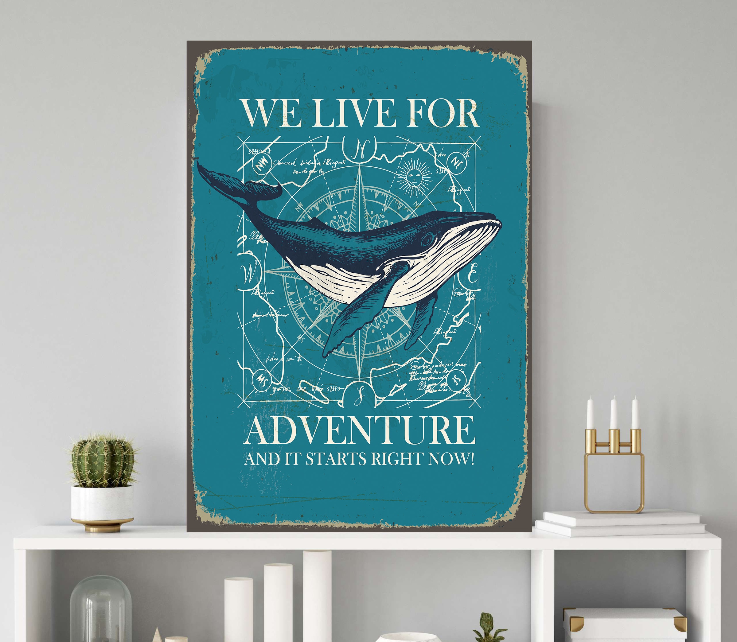 queence Metallbild »Adventure«, (1 St.), Stahlschild, Blechschild, Sprüche, Texte, Wal
