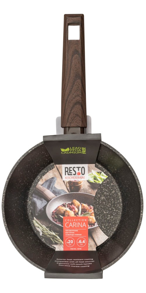 RESTO Kitchenware Bratpfanne »Carina, tiefe Schmorpfanne mit holzähnlichem Soft-Touch-Griff« Aluminium 1 Stk. tlg. mit Marmor-Antihaftbeschichtung, 4-lagig, für alle Herdarten geeignet